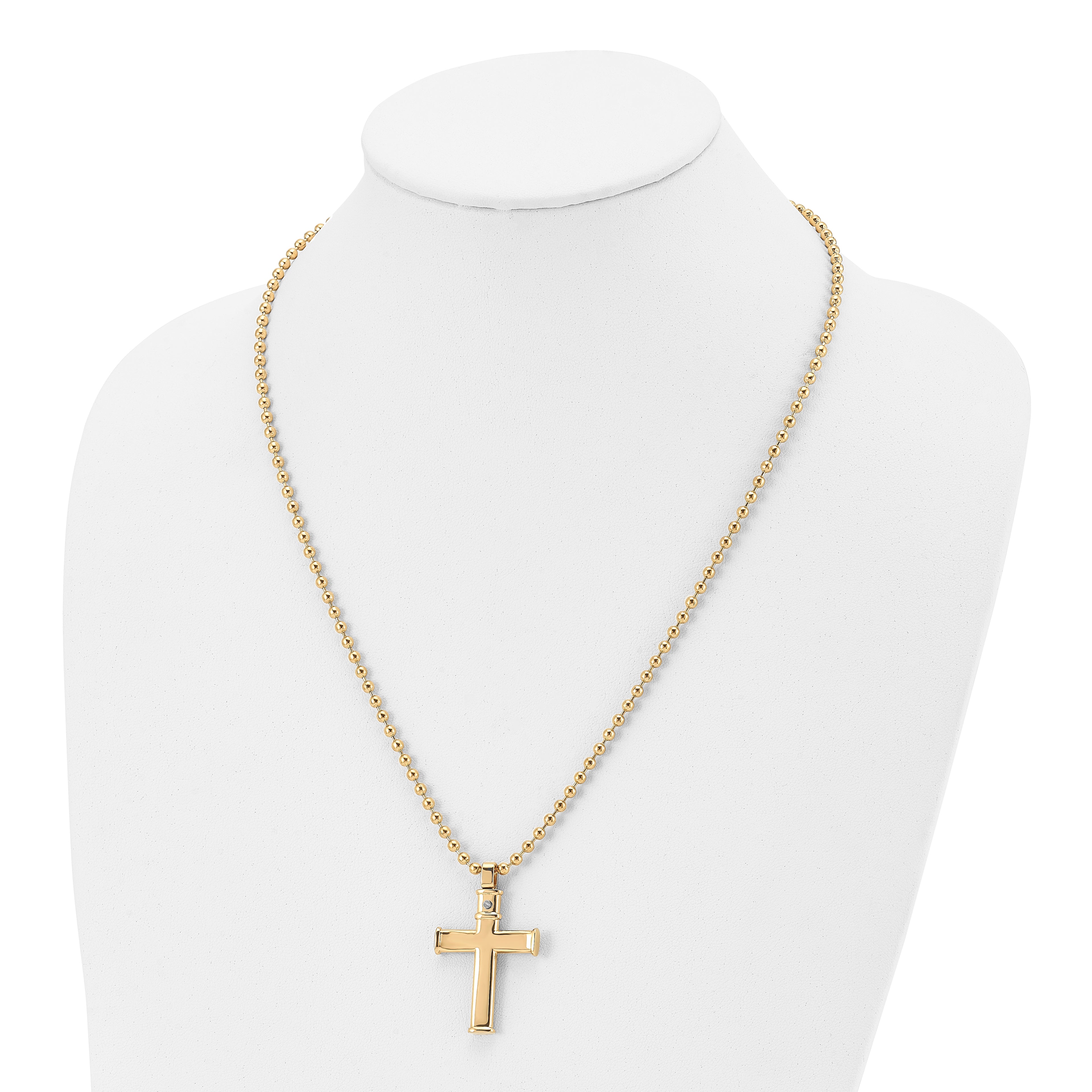 Chisel Stainless Steel Polished Yellow IP-plated Cross Pendant on a 22 inch Ball Chain Necklace