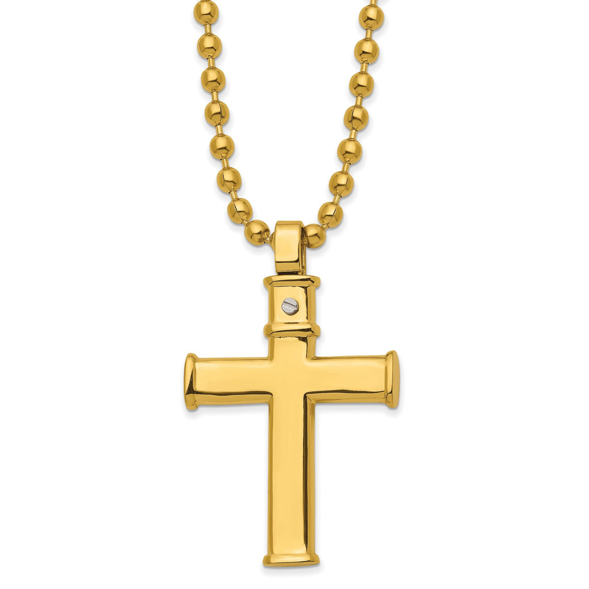 Chisel Stainless Steel Polished Yellow IP-plated Cross Pendant on a 22 inch Ball Chain Necklace - Sophia Jewelers Main image