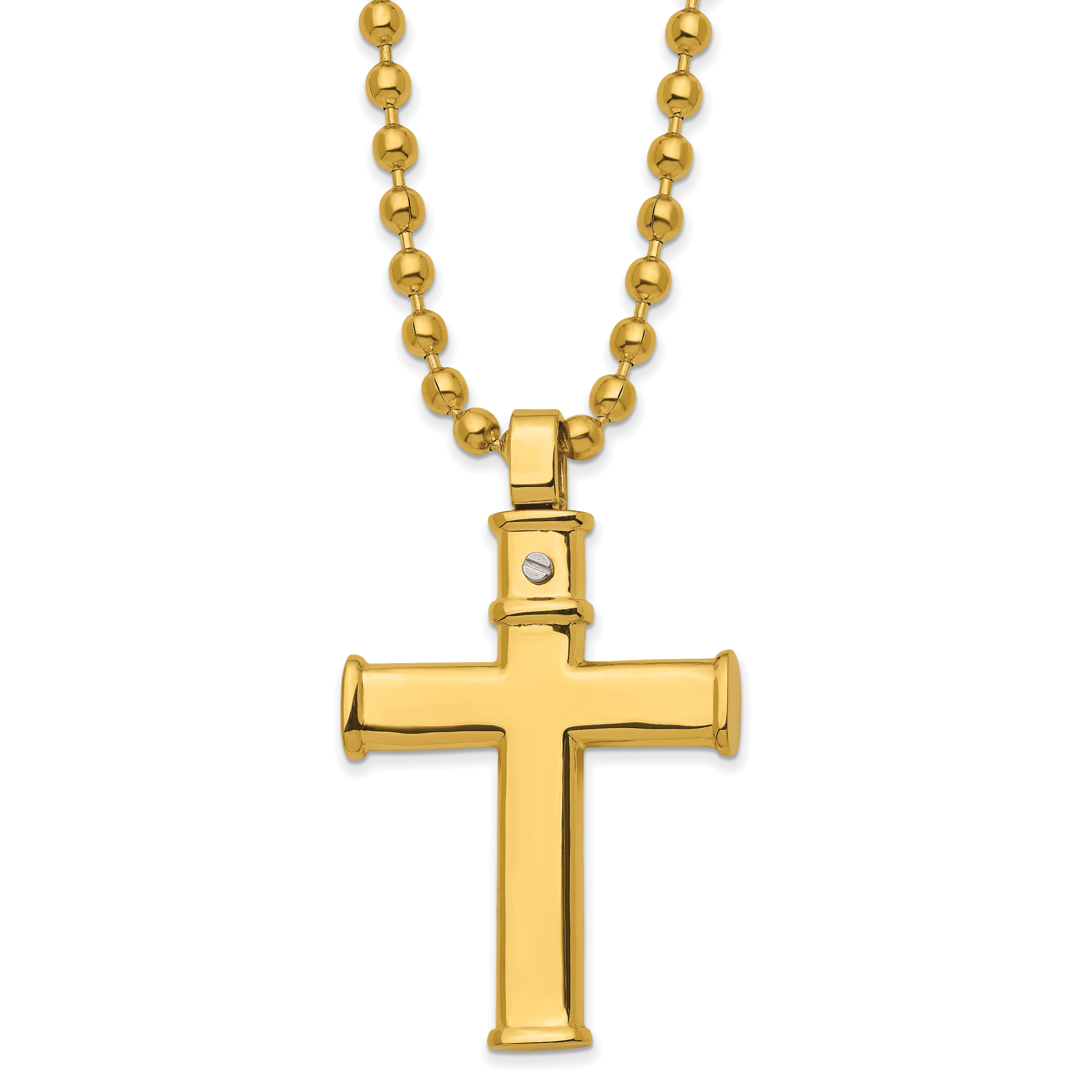 Chisel Stainless Steel Polished Yellow IP-plated Cross Pendant on a 22 inch Ball Chain Necklace Main image