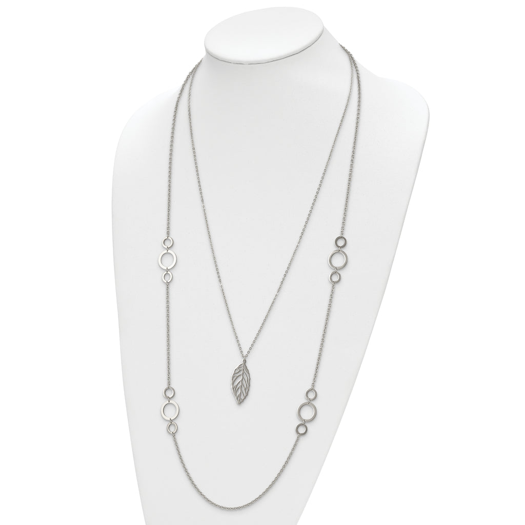 Chisel Stainless Steel Polished Leaf Pendant on 25.5 inch Double Strand Cable Chain Necklace