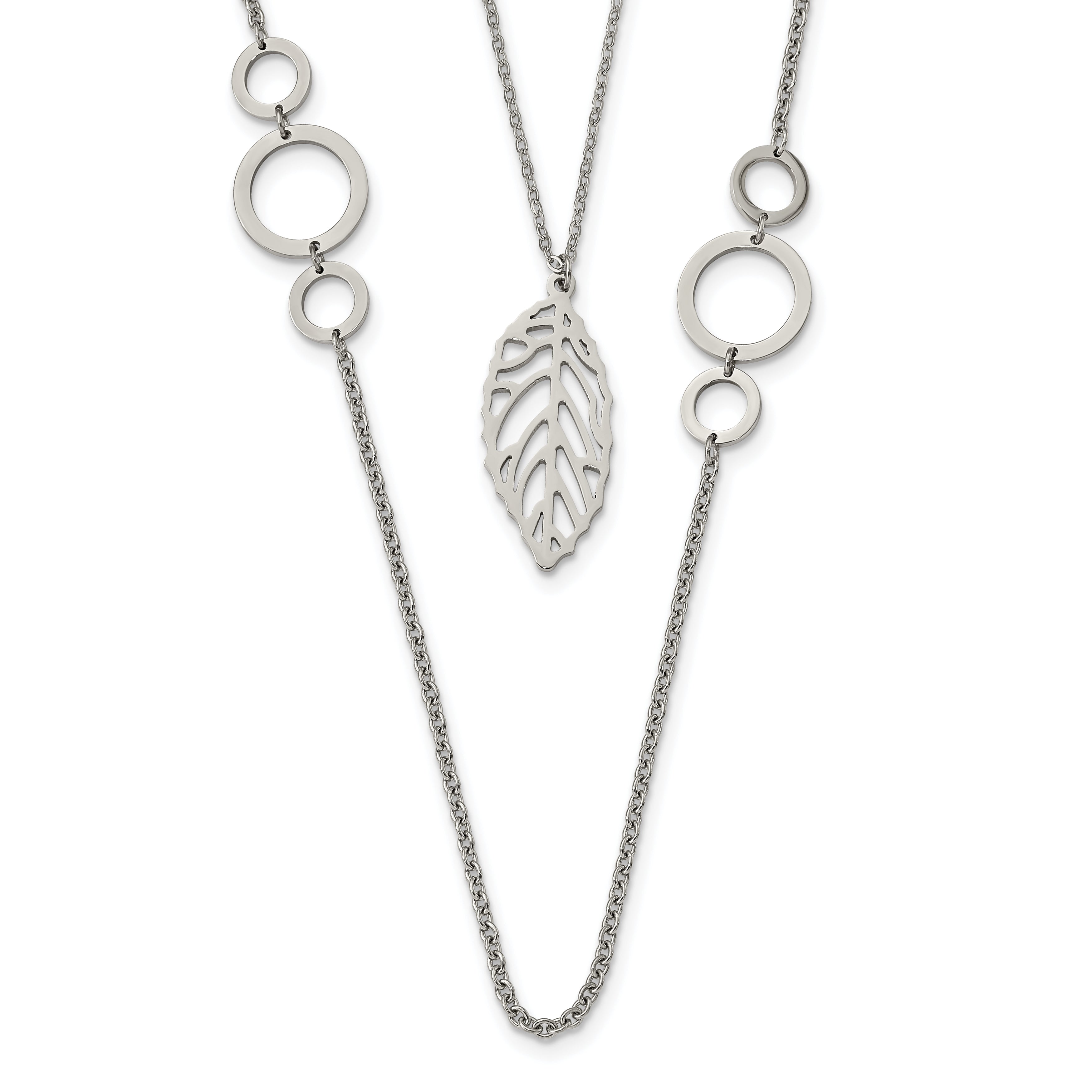 Chisel Stainless Steel Polished Leaf Pendant on 25.5 inch Double Strand Cable Chain Necklace Main image