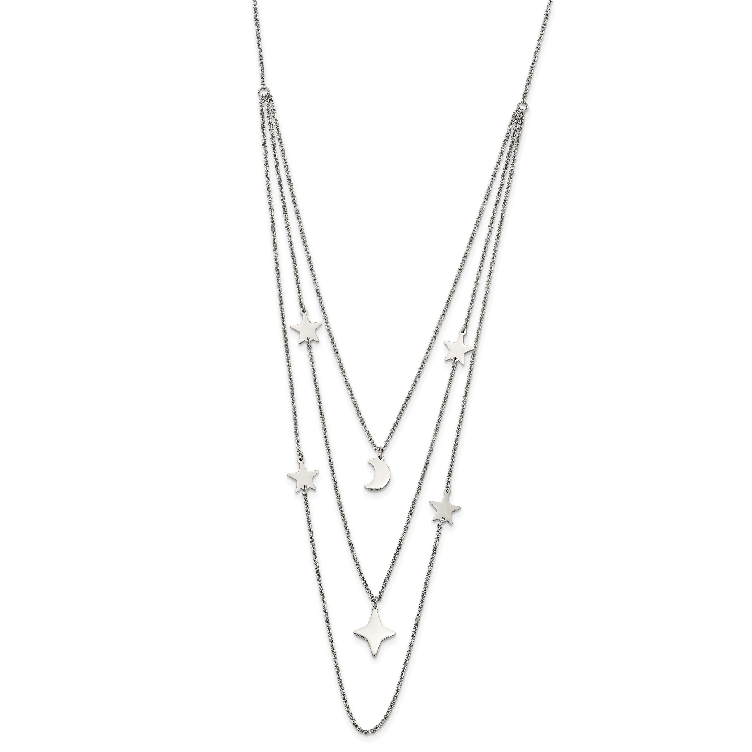 Chisel Stainless Steel Polished Stars and Moon Multi Strand 24.25 inch Cable Chain with 1.75 inch Extension Necklace Secondary image