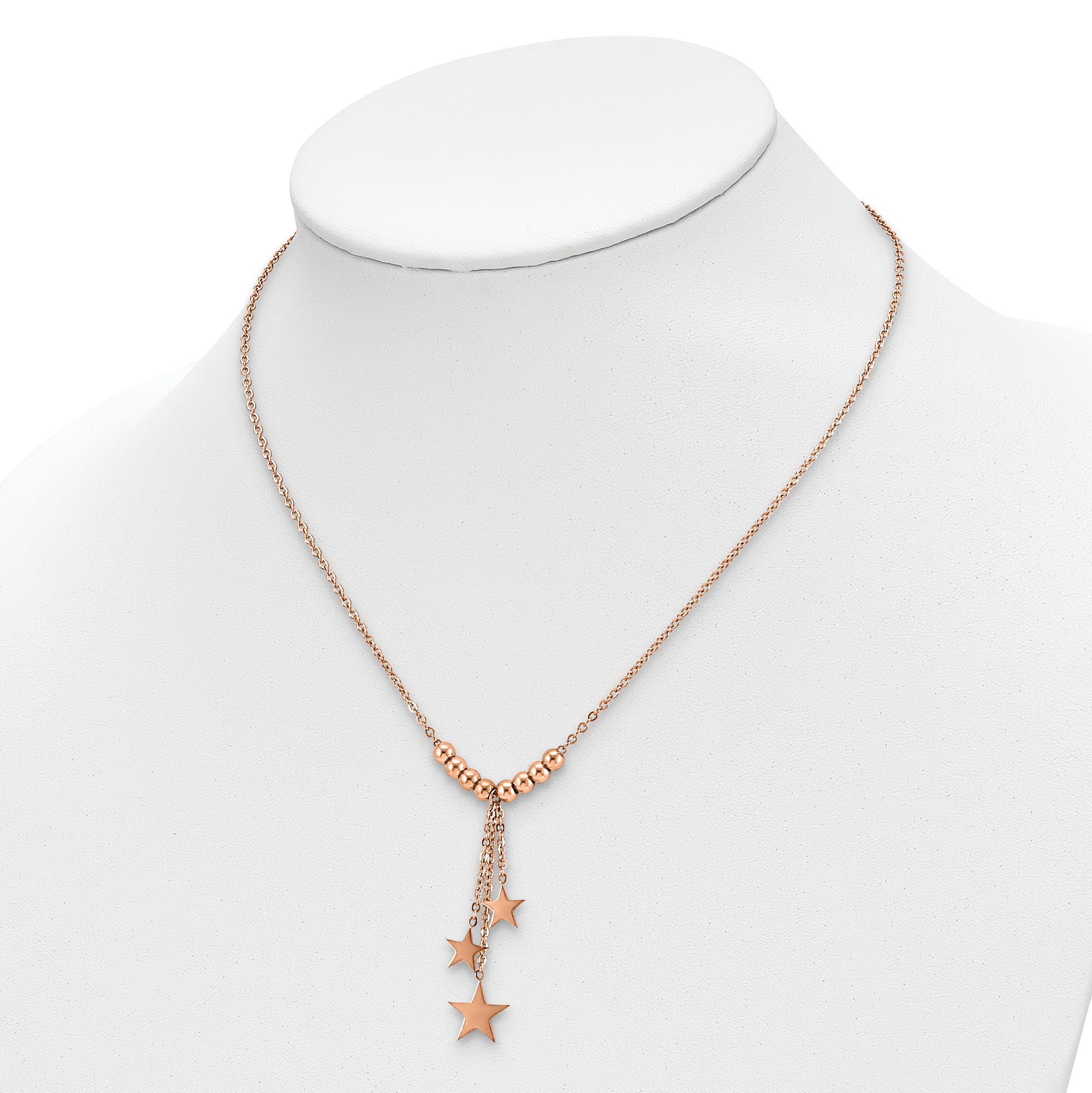 Chisel Stainless Steel Polished Rose IP-plated Stars on a 16 inch Cable Chain with a 1.75 inch Extension Necklace Secondary image