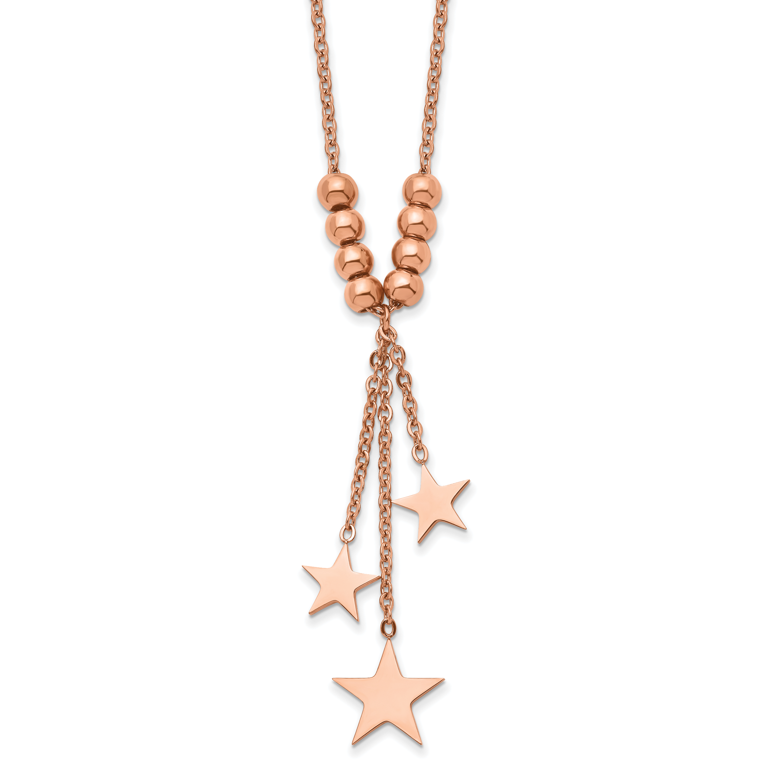 Chisel Stainless Steel Polished Rose IP-plated Stars on a 16 inch Cable Chain with a 1.75 inch Extension Necklace Main image