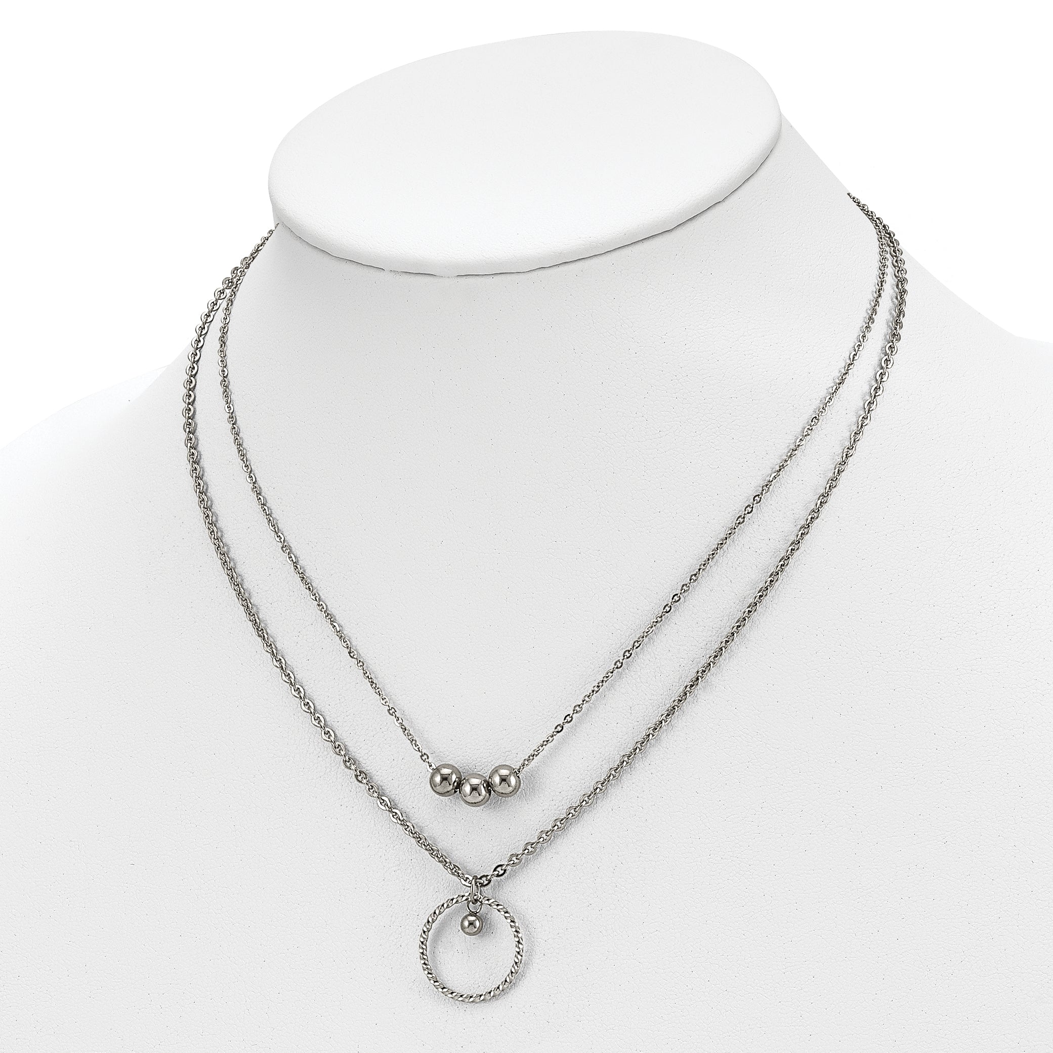 Chisel Stainless Steel Polished 2 Strand Circle and Beads 16.5 inch with a 1.75 inch Extension Necklace Secondary image