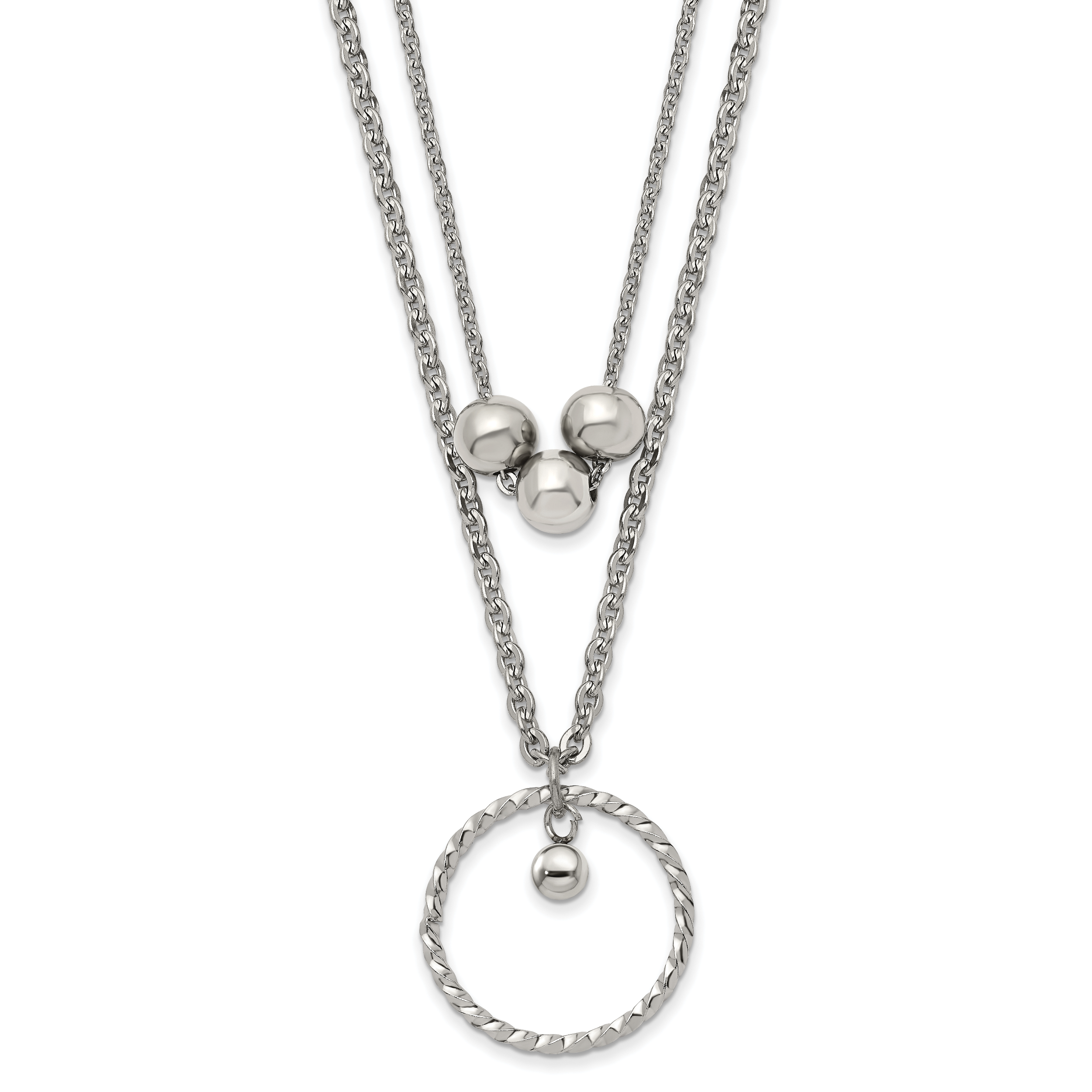 Chisel Stainless Steel Polished 2 Strand Circle and Beads 16.5 inch with a 1.75 inch Extension Necklace Main image