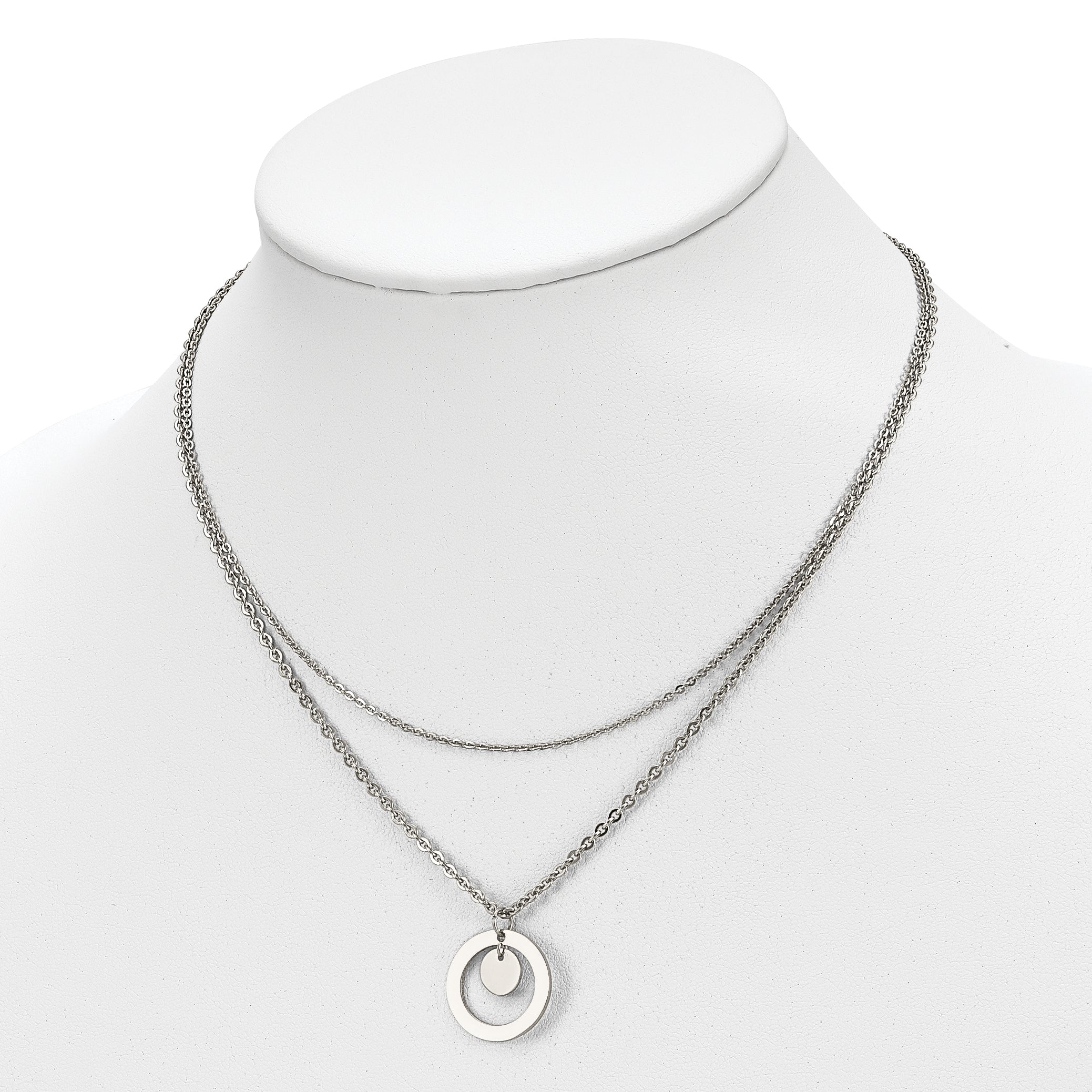 Chisel Stainless Steel Polished 2 Strand Circle and Disc 16.5 inch with 2 inch Extension Necklace Secondary image