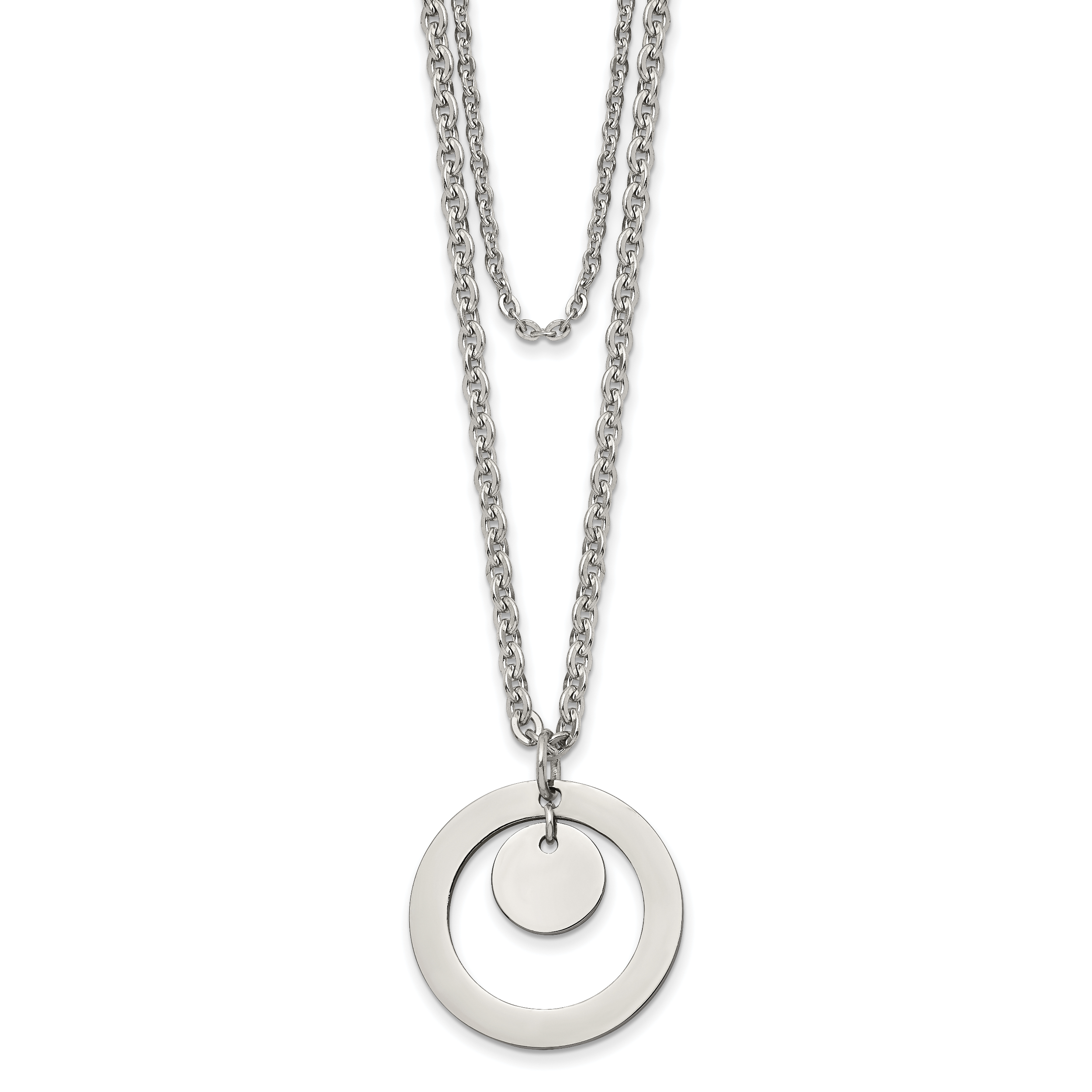 Chisel Stainless Steel Polished 2 Strand Circle and Disc 16.5 inch with 2 inch Extension Necklace Main image