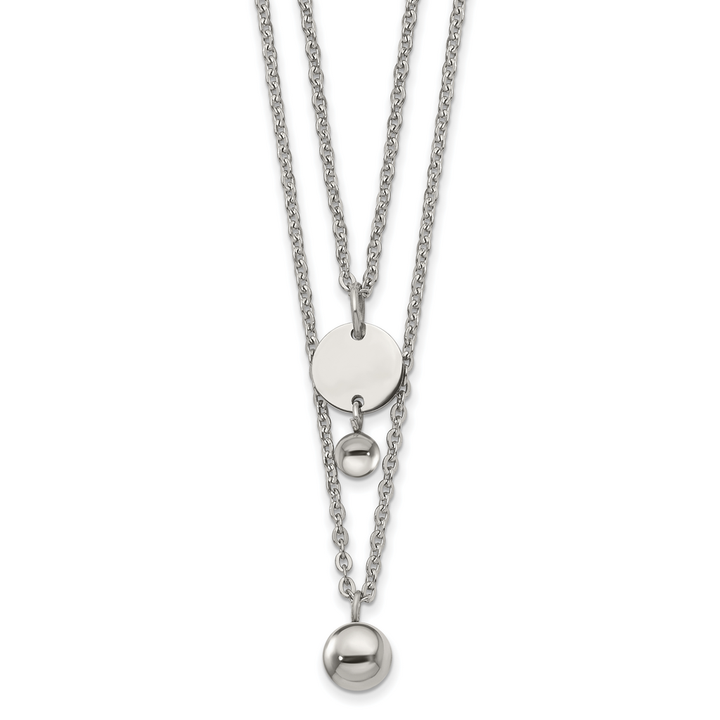 Chisel Stainless Steel Polished 2 Strand Disc and Beads 16.5 inch with a 2 inch Extension Necklace