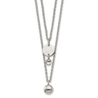 Chisel Stainless Steel Polished 2 Strand Disc and Beads 16.5 inch with a 2 inch Extension Necklace