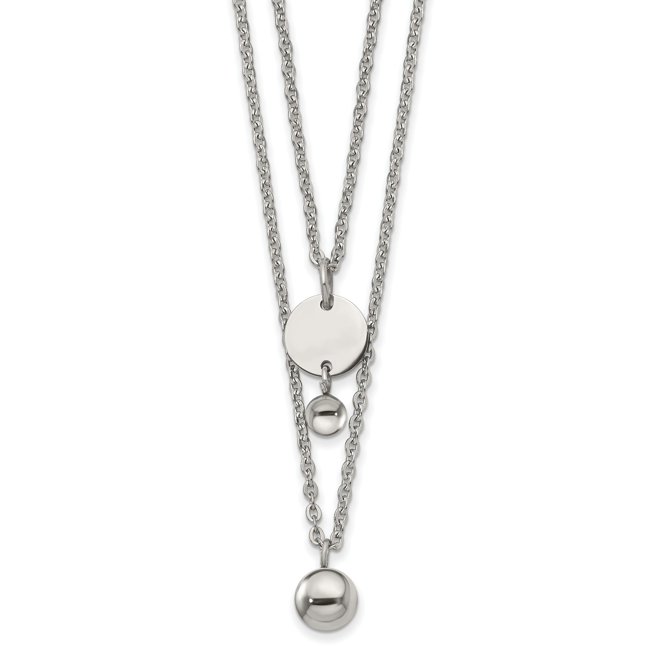 Chisel Stainless Steel Polished 2 Strand Disc and Beads 16.5 inch with a 2 inch Extension Necklace