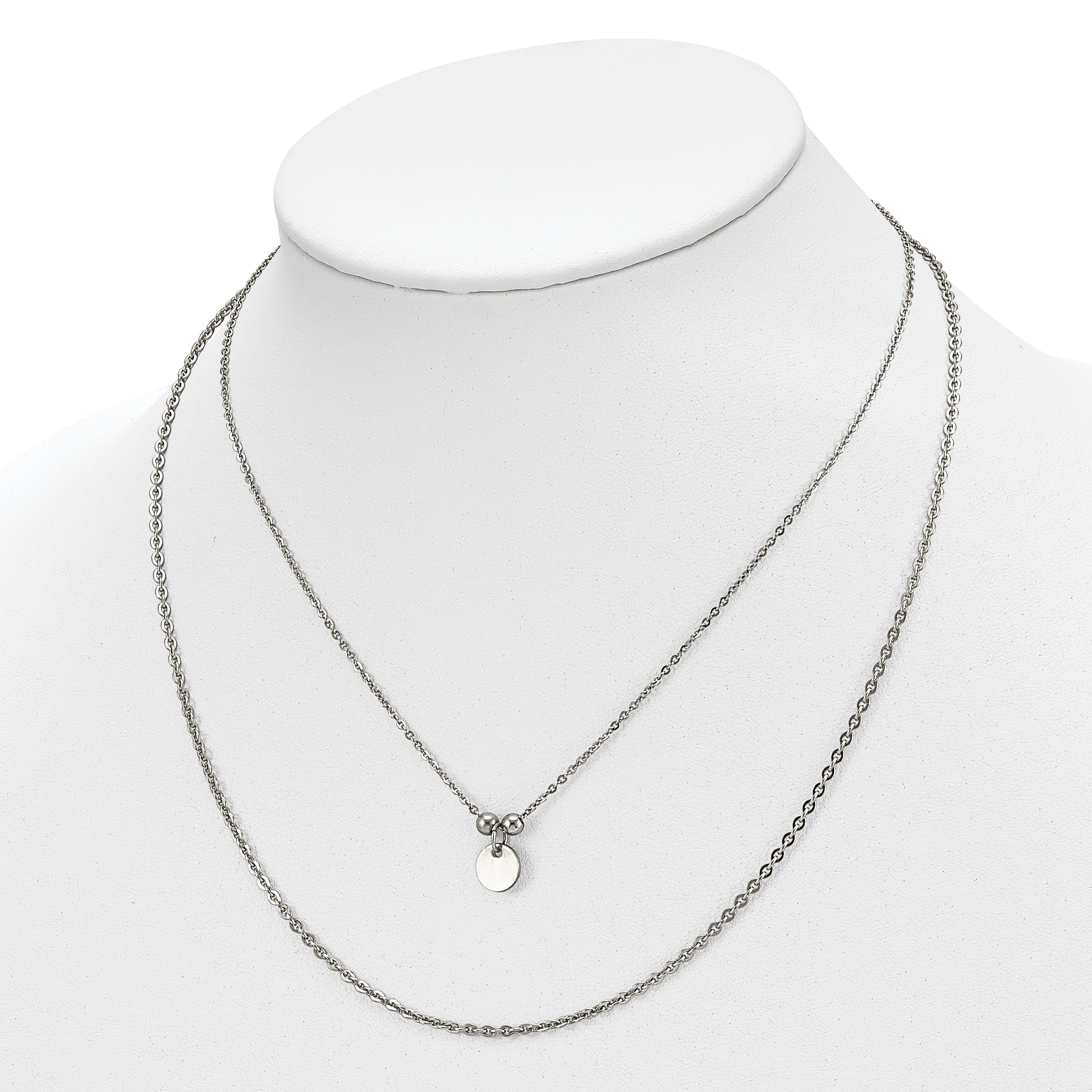 Chisel Stainless Steel Polished 2 Strand Small Disc 16.5 inch with a 1.5 inch Extension Necklace Secondary image