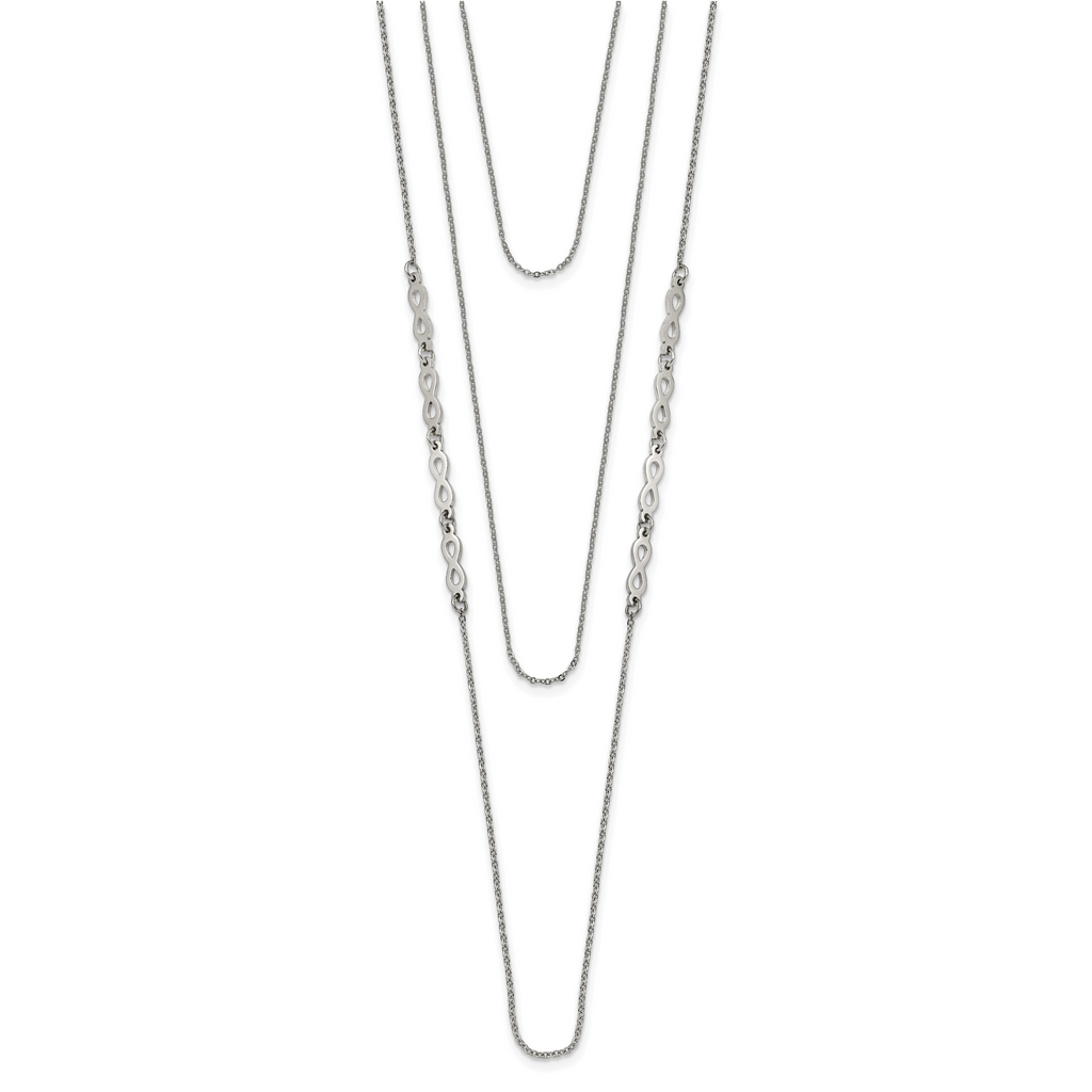 Stainless Steel Polished Infinity 3-Strand 16.5in w/1.75in ext Necklace
