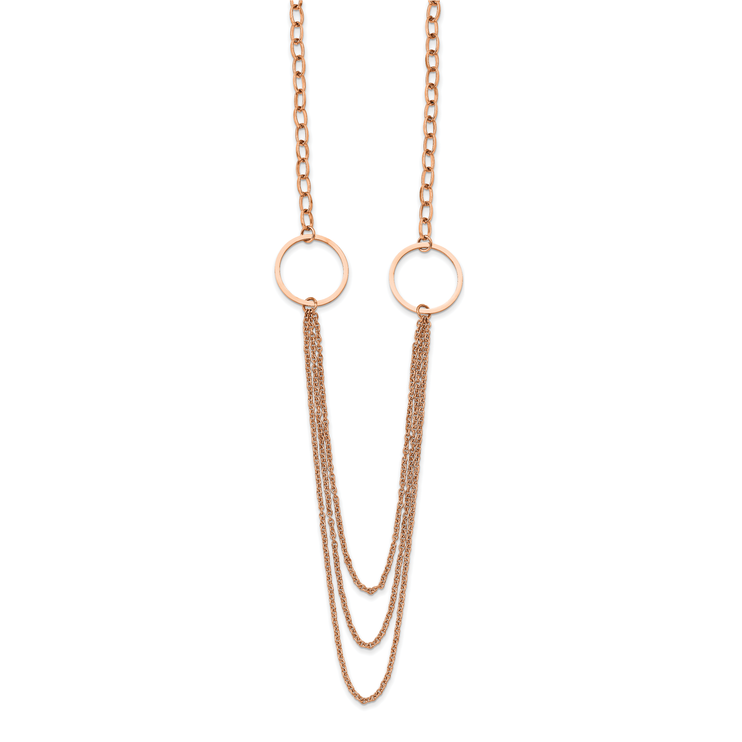 Chisel Stainless Steel Polished Rose IP-plated Multi Chain 35.5 inch Necklace