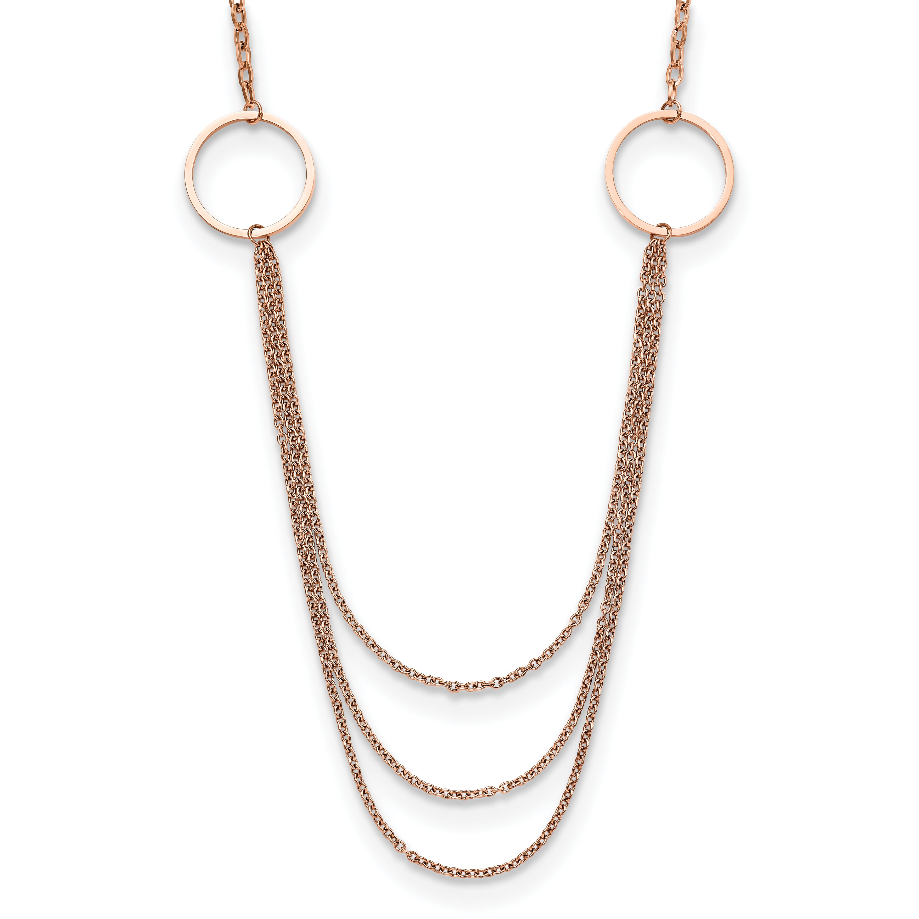 Chisel Stainless Steel Polished Rose IP-plated Multi Chain 35.5 inch Necklace