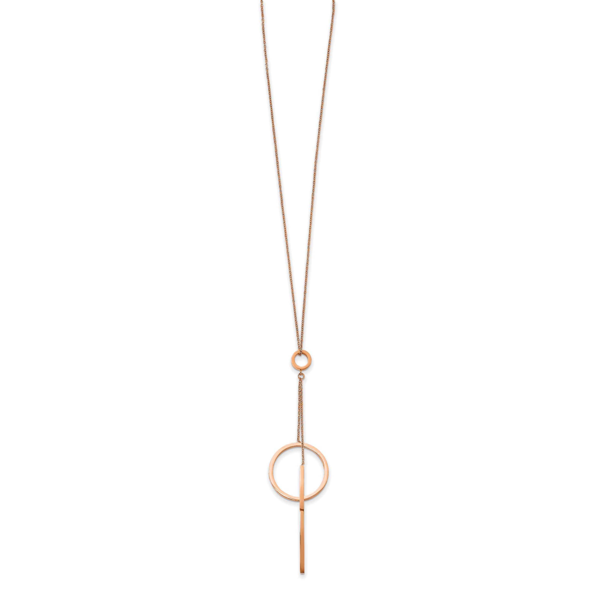 Chisel Stainless Steel Polished Rose IP-plated Circle Dangle on a 16.5 inch Cable Chain with a 1.75 inch Extension Necklace Secondary image
