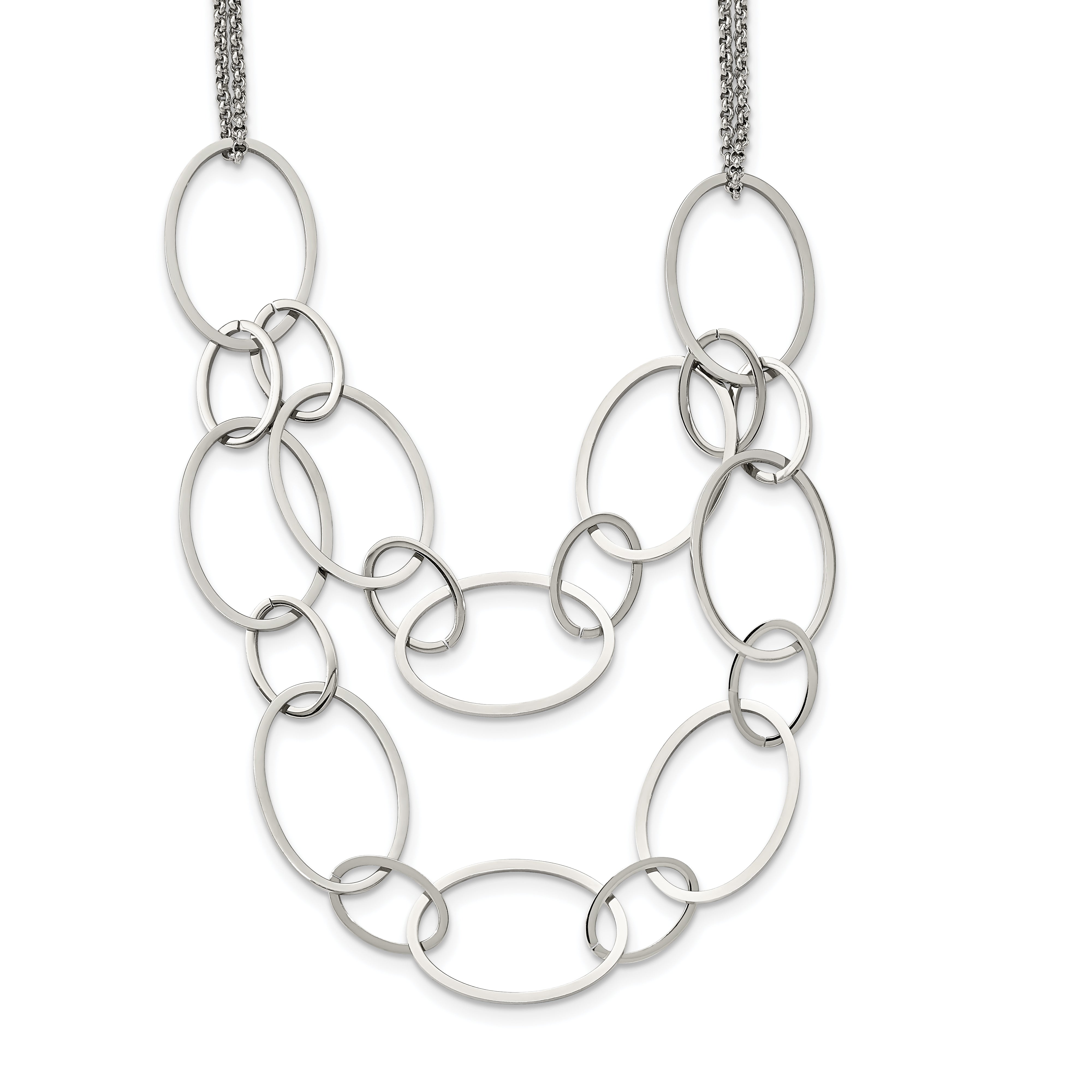 Chisel Stainless Steel Polished Oval Link 2-Strand 19 inch with 1.5 inch Extension Necklace