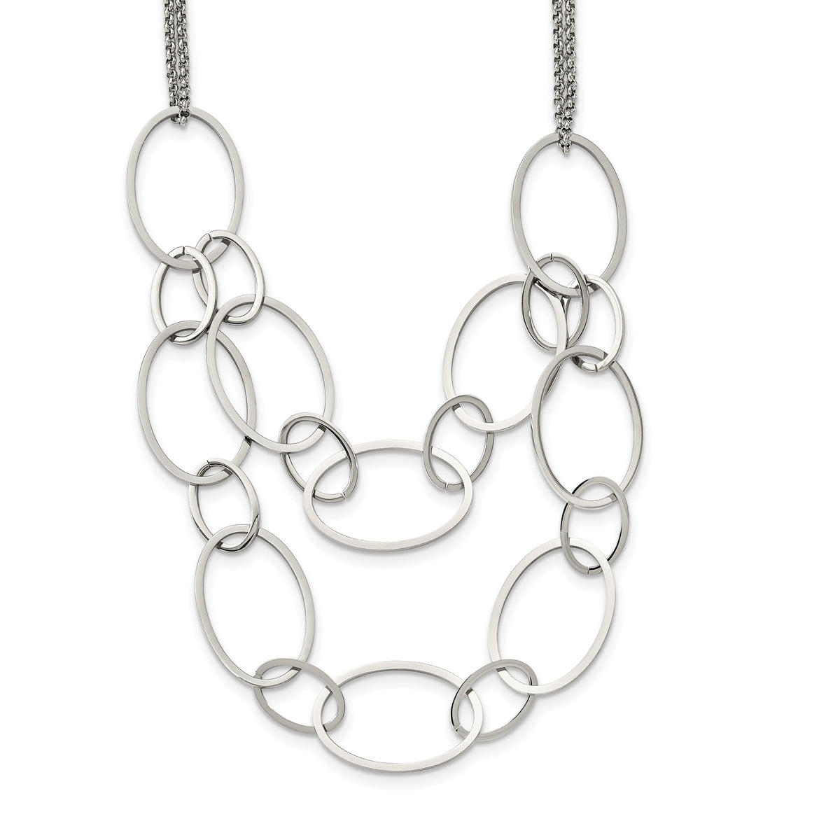 Chisel Stainless Steel Polished Oval Link 2-Strand 19 inch with 1.5 inch Extension Necklace