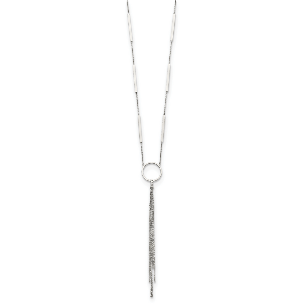 Chisel Stainless Steel Polished Circle with Tassel on a 23.5 inch Cable Chain Necklace