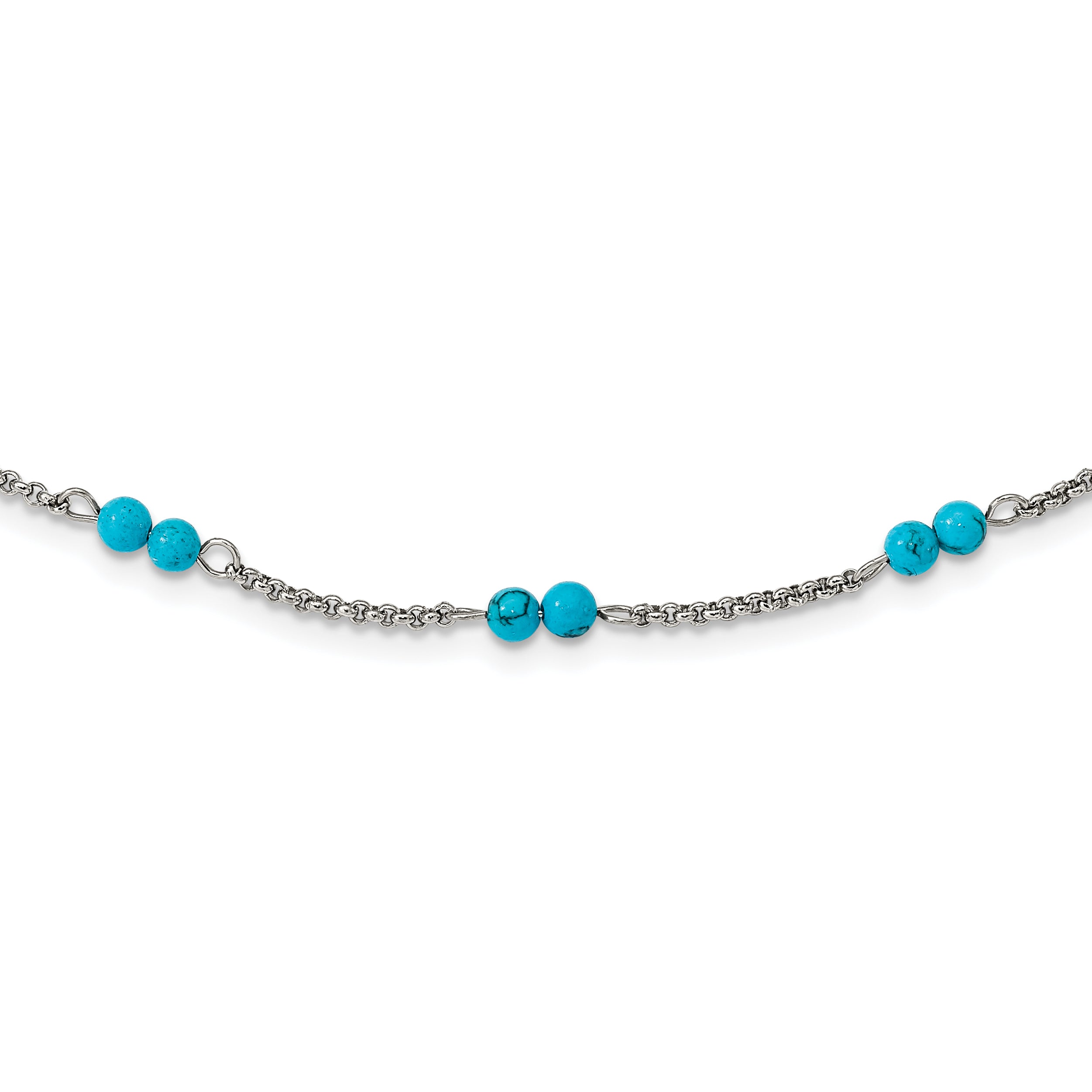Chisel Stainless Steel Polished Reconstructed Turquoise Beaded 33.5 inch with 1.75 inch Extension Necklace