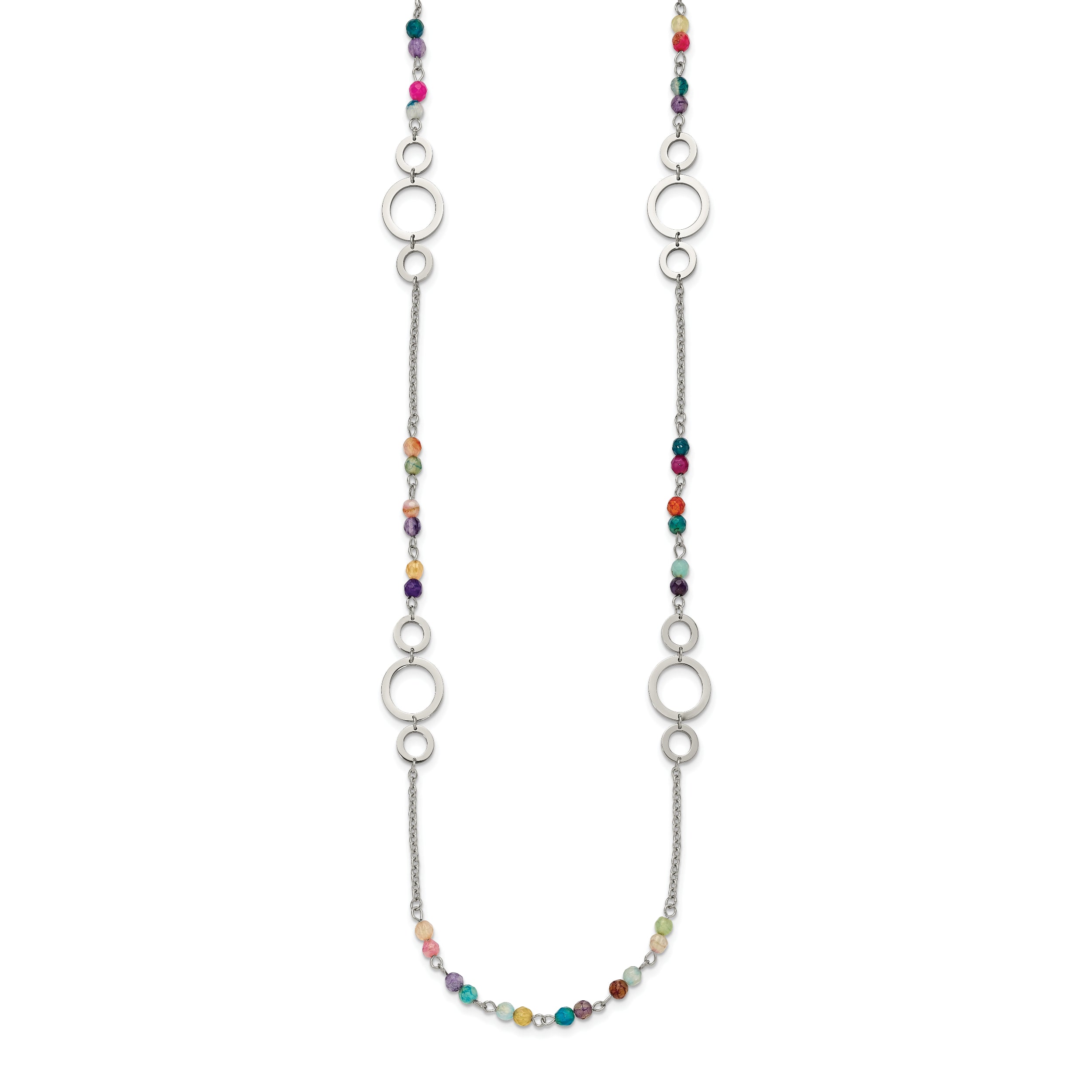 Chisel Stainless Steel Polished with Multi-colored Agate Beaded 35.5 inch Necklace