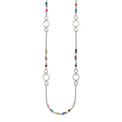 Chisel Stainless Steel Polished with Multi-colored Agate Beaded 35.5 inch Necklace