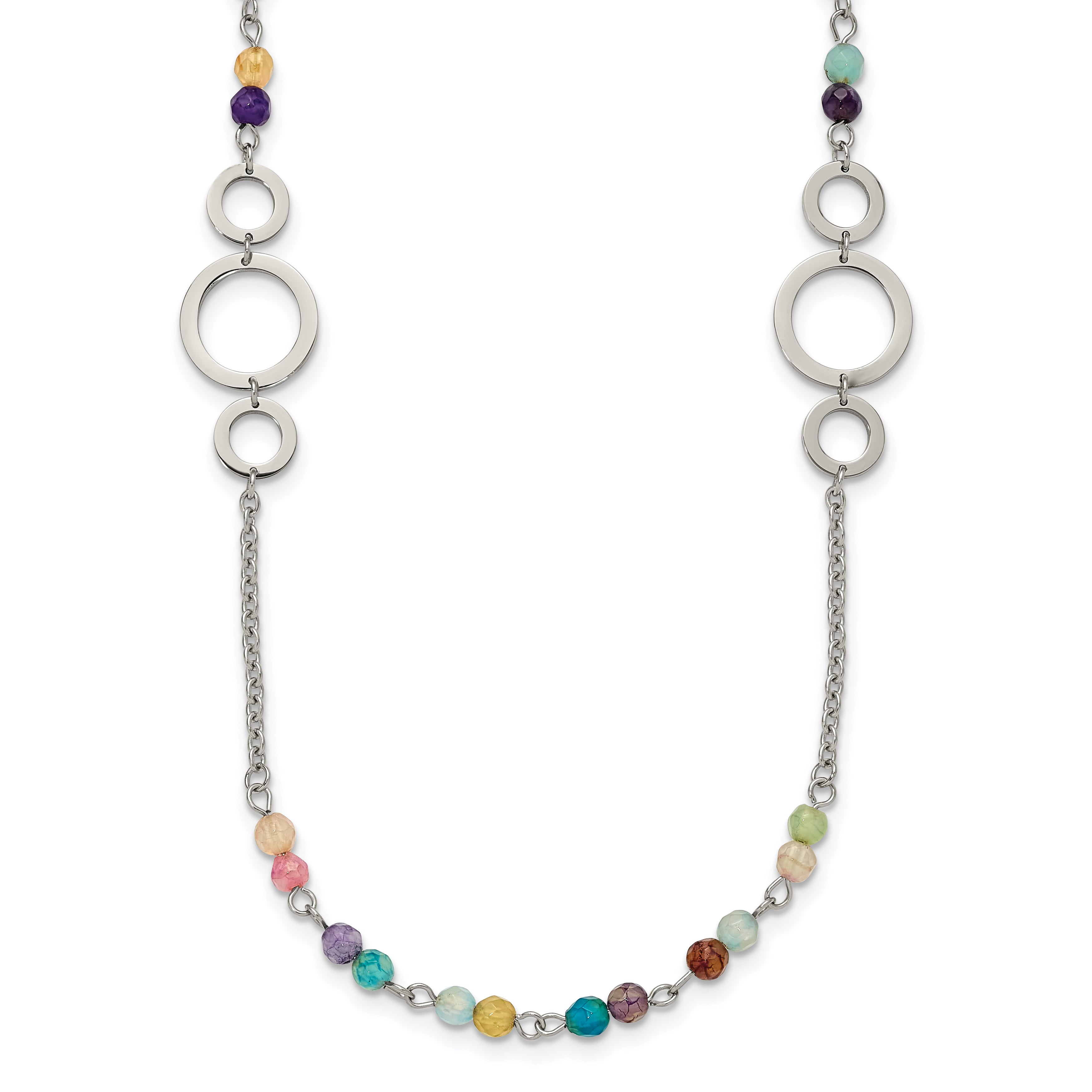 Chisel Stainless Steel Polished with Multi-colored Agate Beaded 35.5 inch Necklace Main image