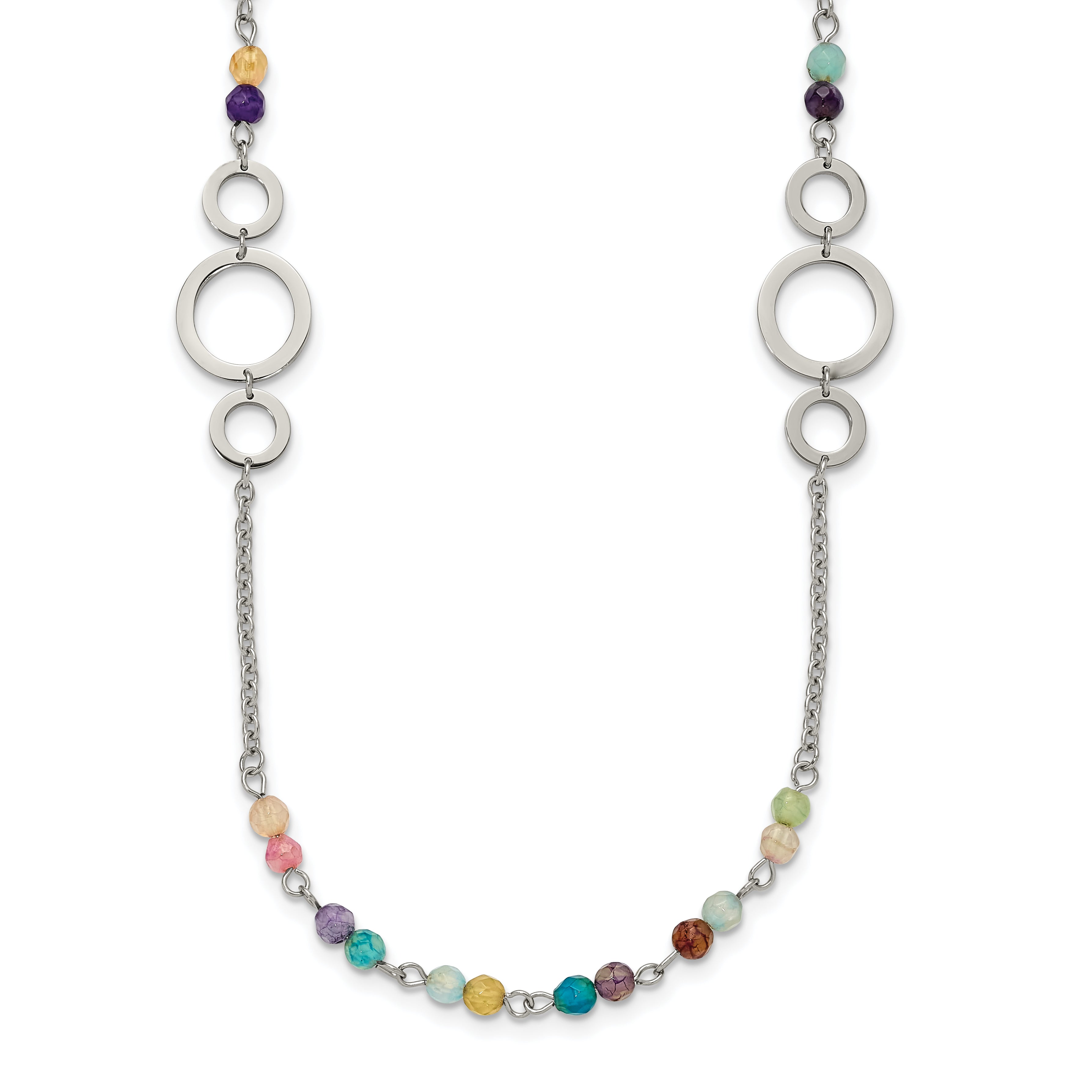 Chisel Stainless Steel Polished with Multi-colored Agate Beaded 35.5 inch Necklace