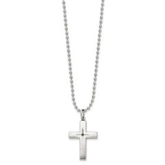 Chisel Stainless Steel Brushed and Polished 0.015 carat Black Diamond Cross Pendant on a 24 inch Ball Chain Necklace