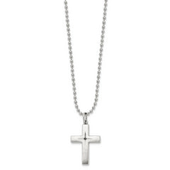 Chisel Stainless Steel Brushed and Polished 0.015 carat Black Diamond Cross Pendant on a 24 inch Ball Chain Necklace