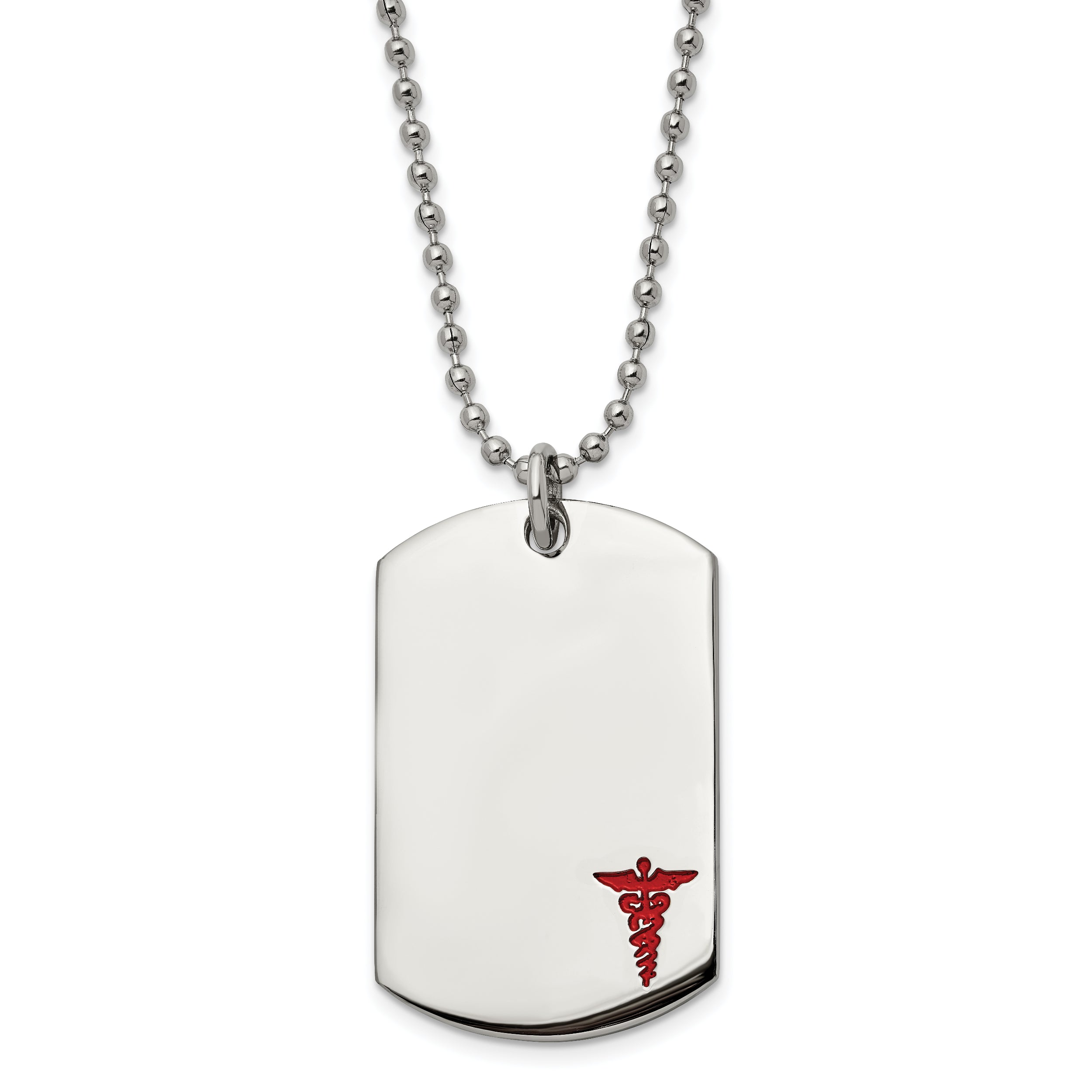 Chisel Stainless Steel Polished with Red Enamel Medical ID Dog Tag on a 24 inch Ball Chain Necklace