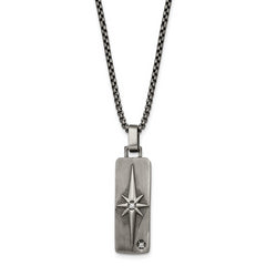 Chisel Stainless Steel Antiqued White Bronze-plated CZ Pendant on a 24 inch Box Chain Necklace