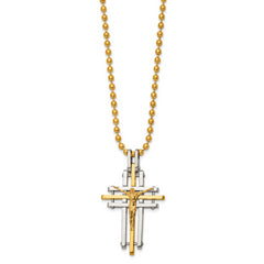 Chisel Stainless Steel Polished Yellow IP-plated Crucifix Pendant on a 24 inch Ball Chain Necklace