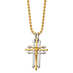 Chisel Stainless Steel Polished Yellow IP-plated Crucifix Pendant on a 24 inch Ball Chain Necklace