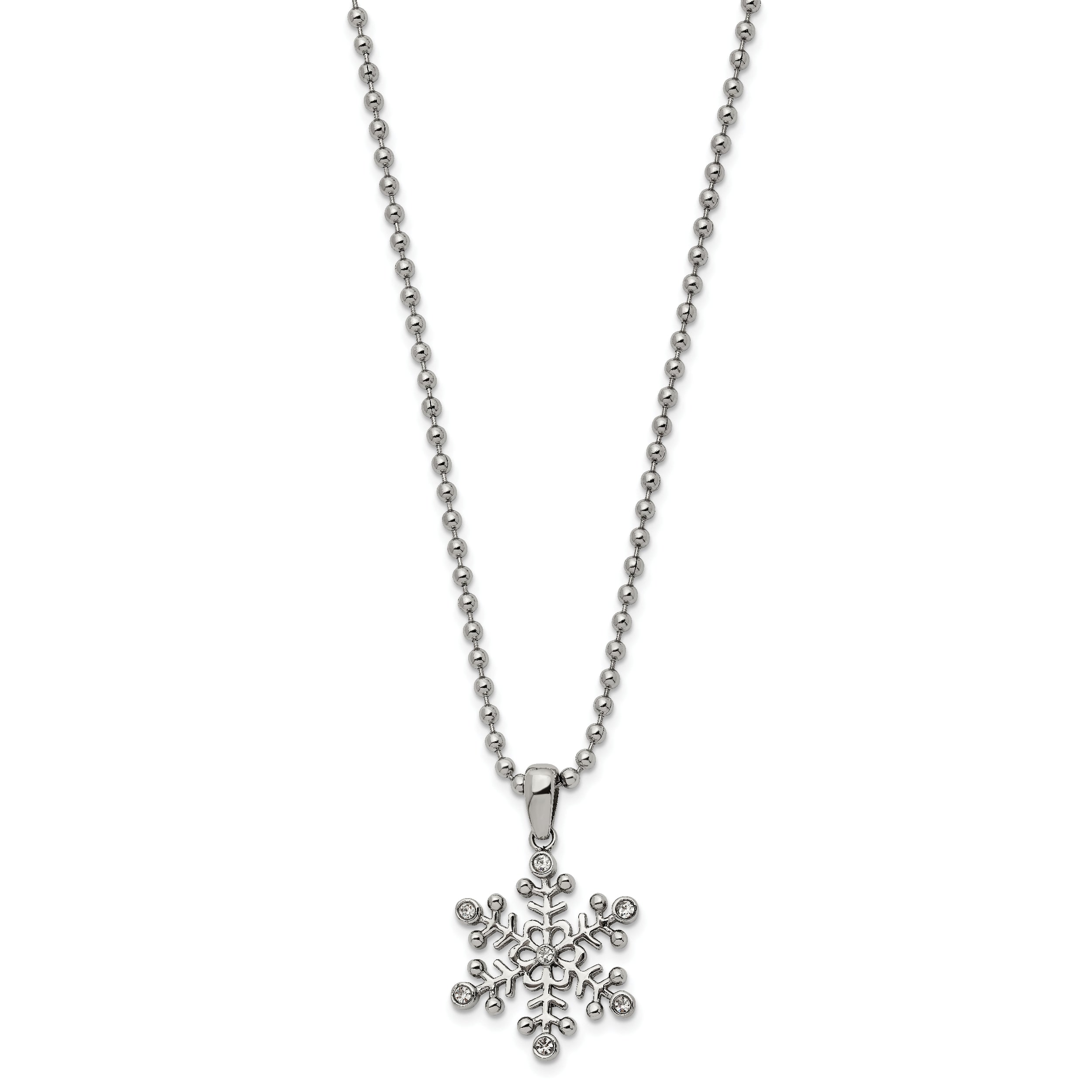 Chisel Stainless Steel Polished with CZ Snowflake Pendant on a 24 inch Ball Chain Necklace