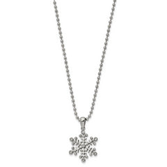 Chisel Stainless Steel Polished with CZ Snowflake Pendant on a 24 inch Ball Chain Necklace