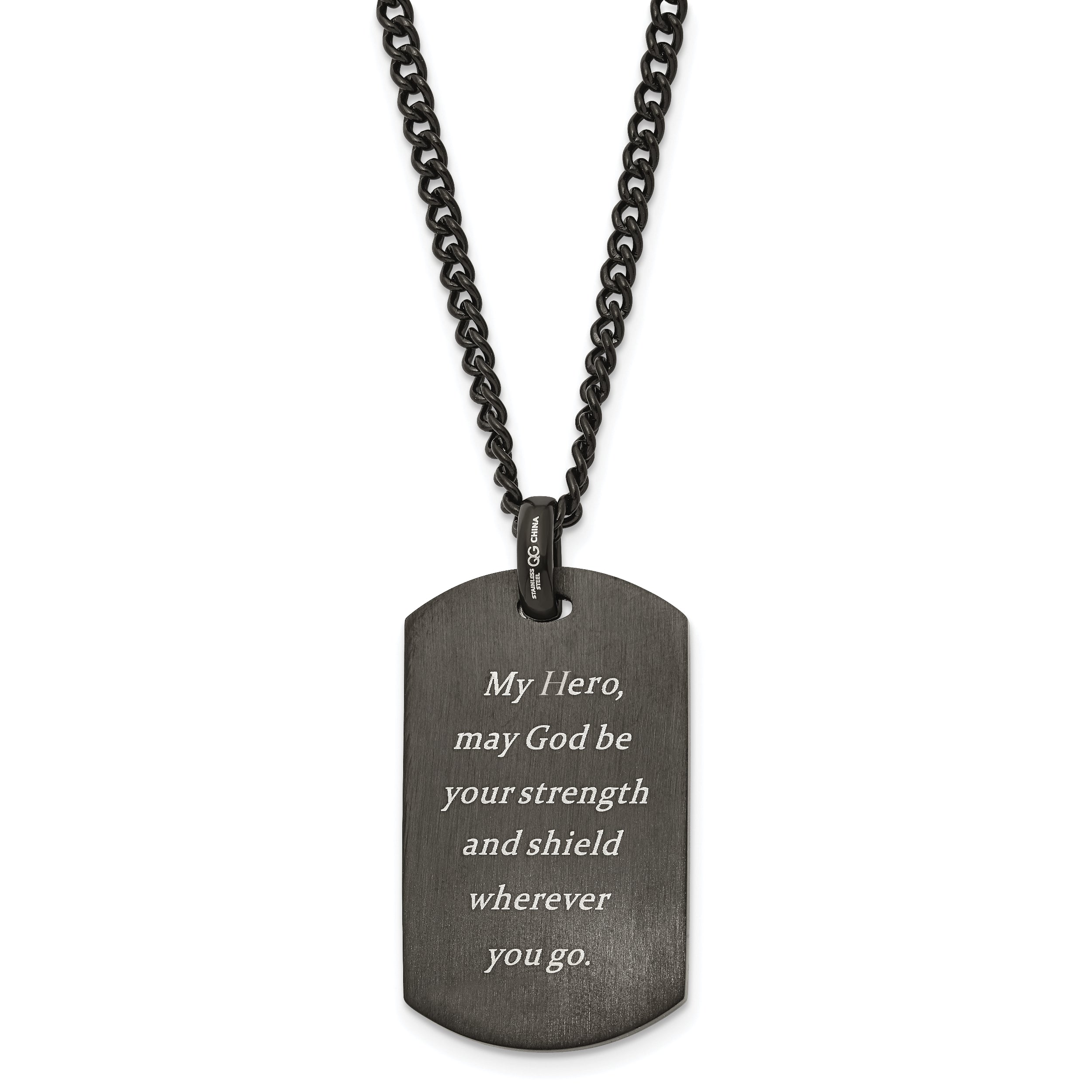 Chisel Stainless Steel Polished Black and Yellow IP-plated with CZ HERO Dog Tag on a 24 inch Curb Chain Necklace