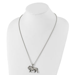 Chisel Stainless Steel Antiqued and Polished Lion Pendant on a 25.5 inch Box Chain Necklace