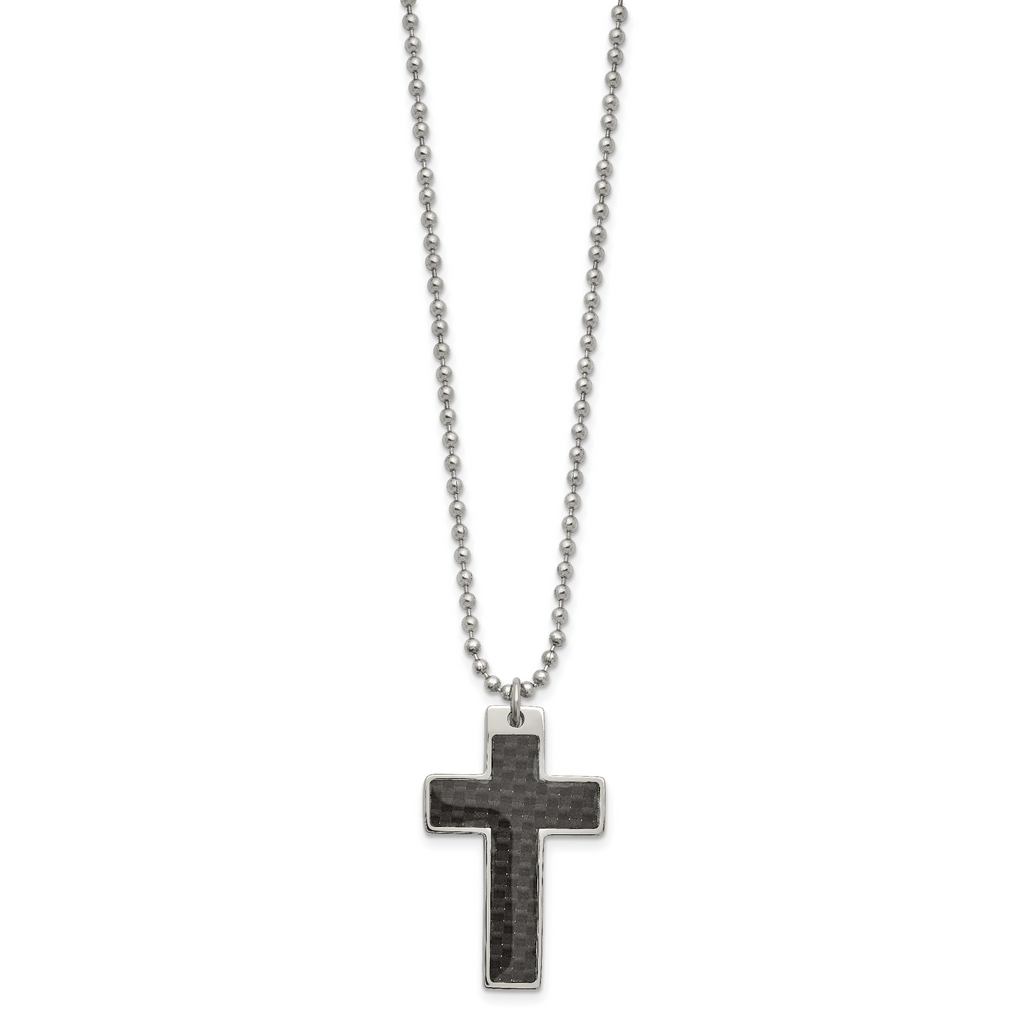 Carbon Fiber Cross Pendant Necklace in Stainless Steel