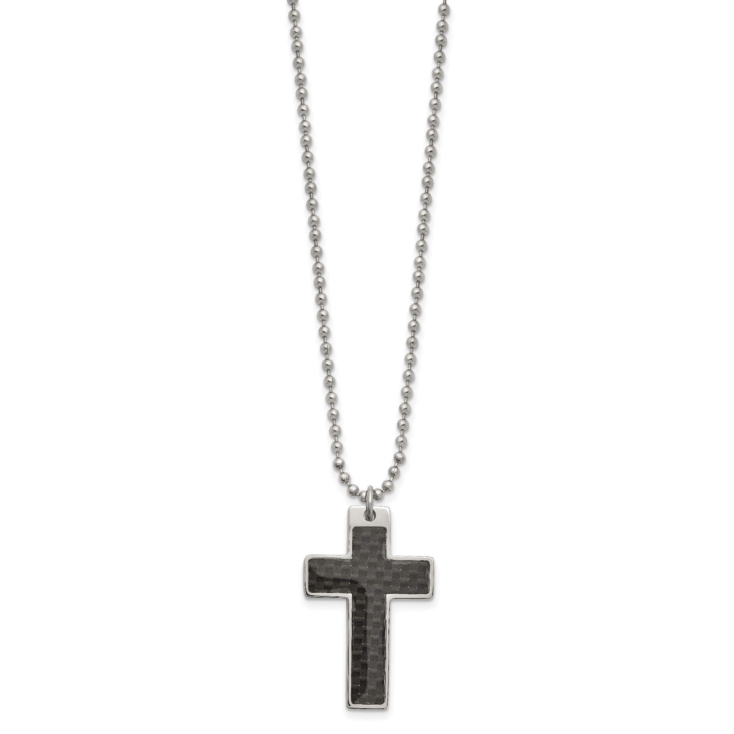 Carbon Fiber Cross Pendant Necklace in Stainless Steel