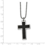 Carbon Fiber Cross Pendant Necklace in Stainless Steel