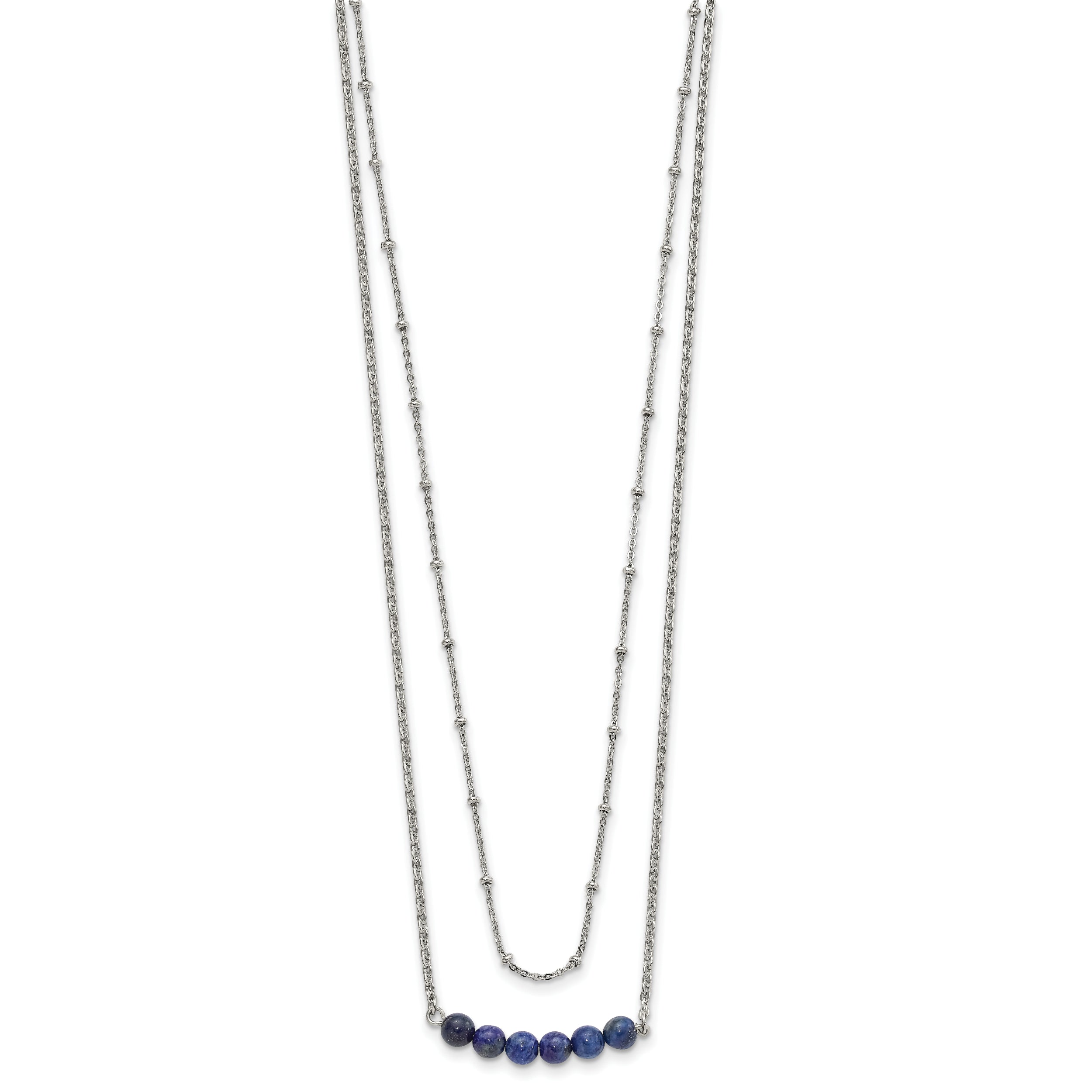 Chisel Stainless Steel Polished 2-Strand Lapis Beaded 16.5 inch with a 1 inch Extension Necklace