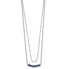 Chisel Stainless Steel Polished 2-Strand Lapis Beaded 16.5 inch with a 1 inch Extension Necklace