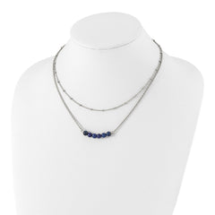 Chisel Stainless Steel Polished 2-Strand Lapis Beaded 16.5 inch with a 1 inch Extension Necklace