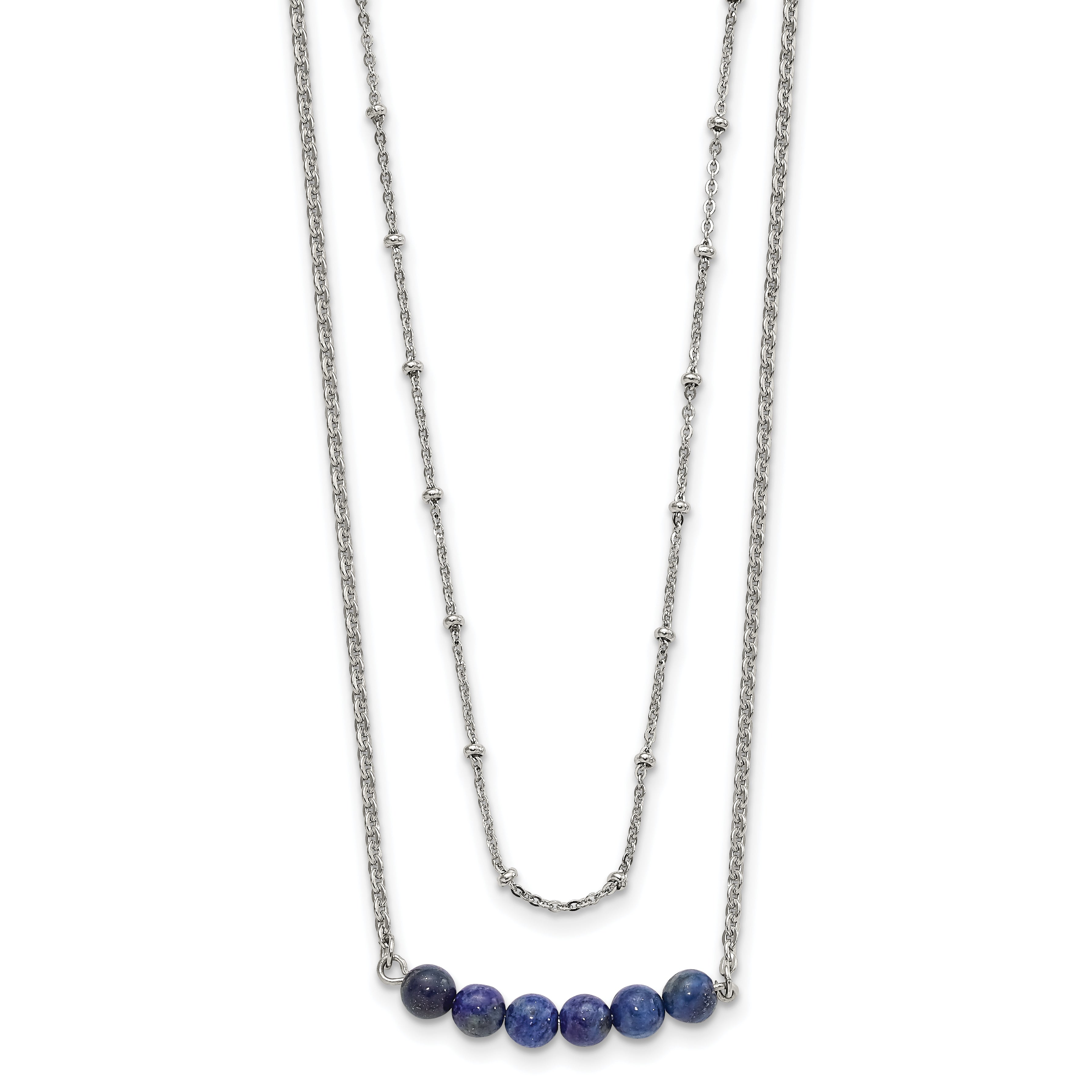 Chisel Stainless Steel Polished 2-Strand Lapis Beaded 16.5 inch with a 1 inch Extension Necklace