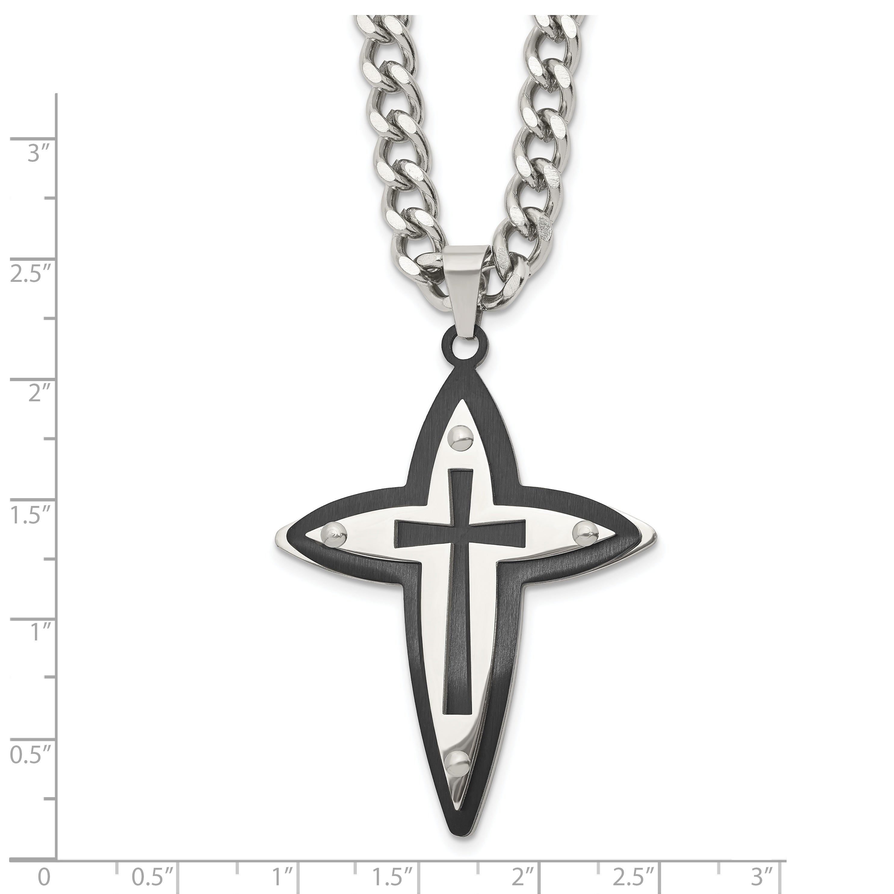 Chisel Stainless Steel Polished Black IP-plated Cross Pendant on a 22 inch Curb Chain Necklace