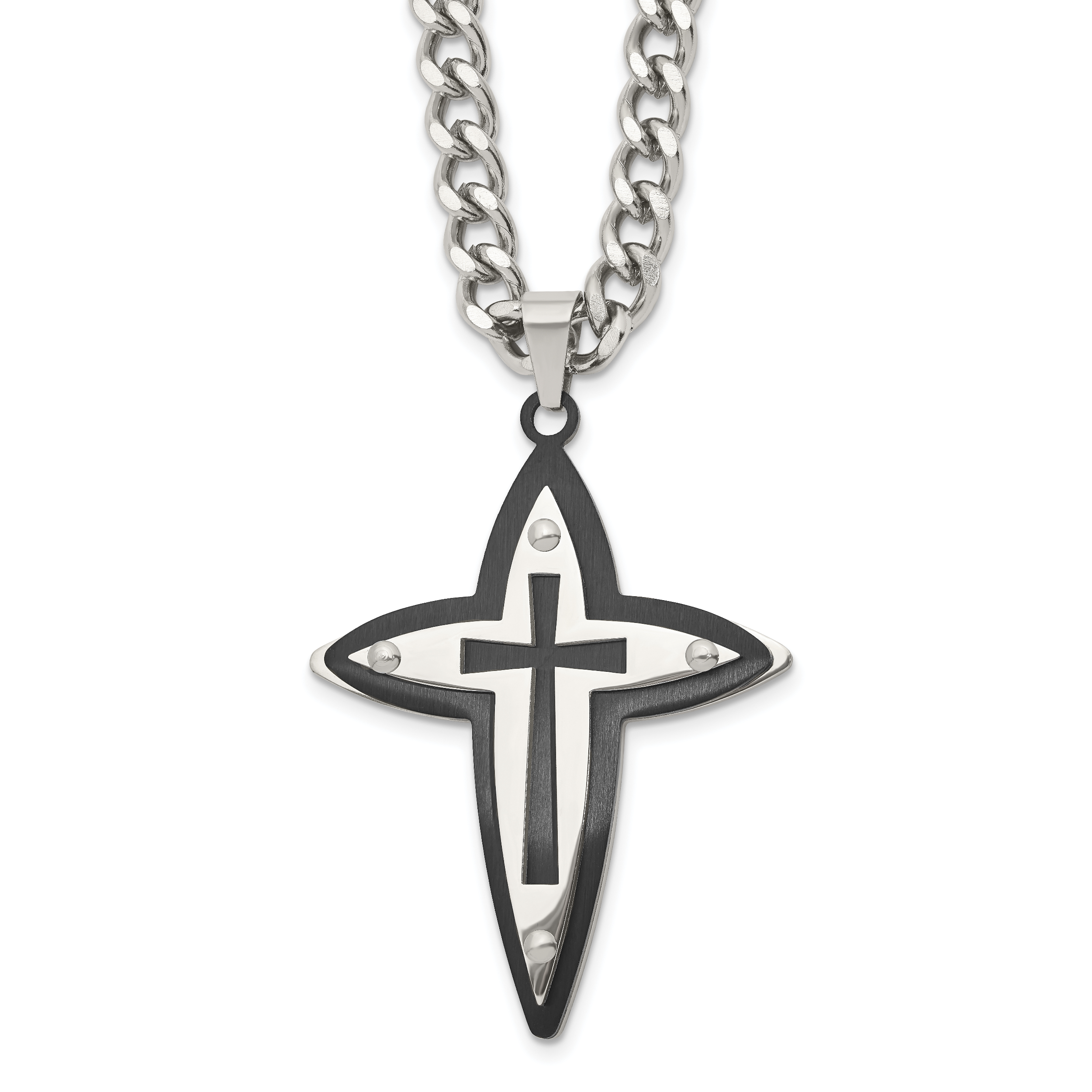Chisel Stainless Steel Polished Black IP-plated Cross Pendant on a 22 inch Curb Chain Necklace Main image