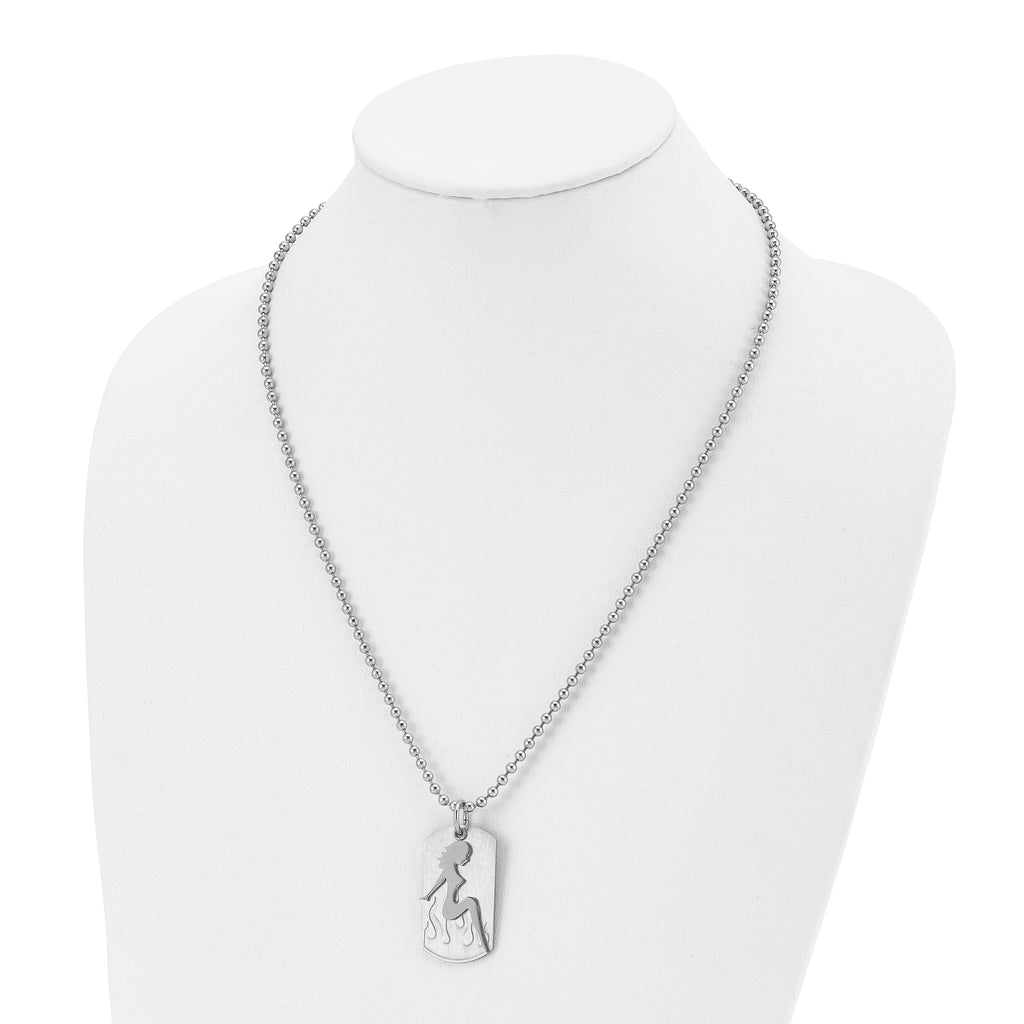Stainless Steel Brushed & Polished Woman Silhouette Dog Tag 22in Necklace