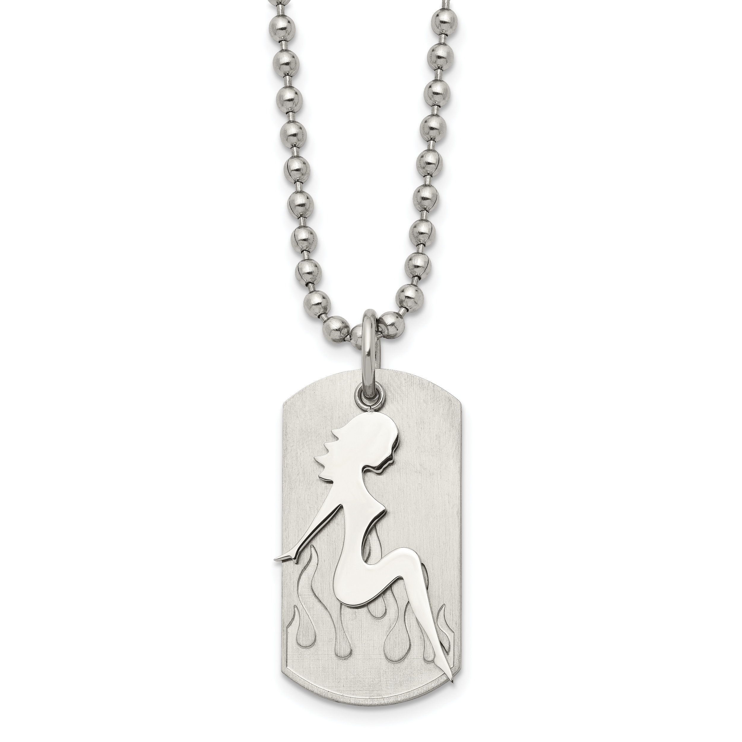 Stainless Steel Brushed & Polished Woman Silhouette Dog Tag 22in Necklace Main image
