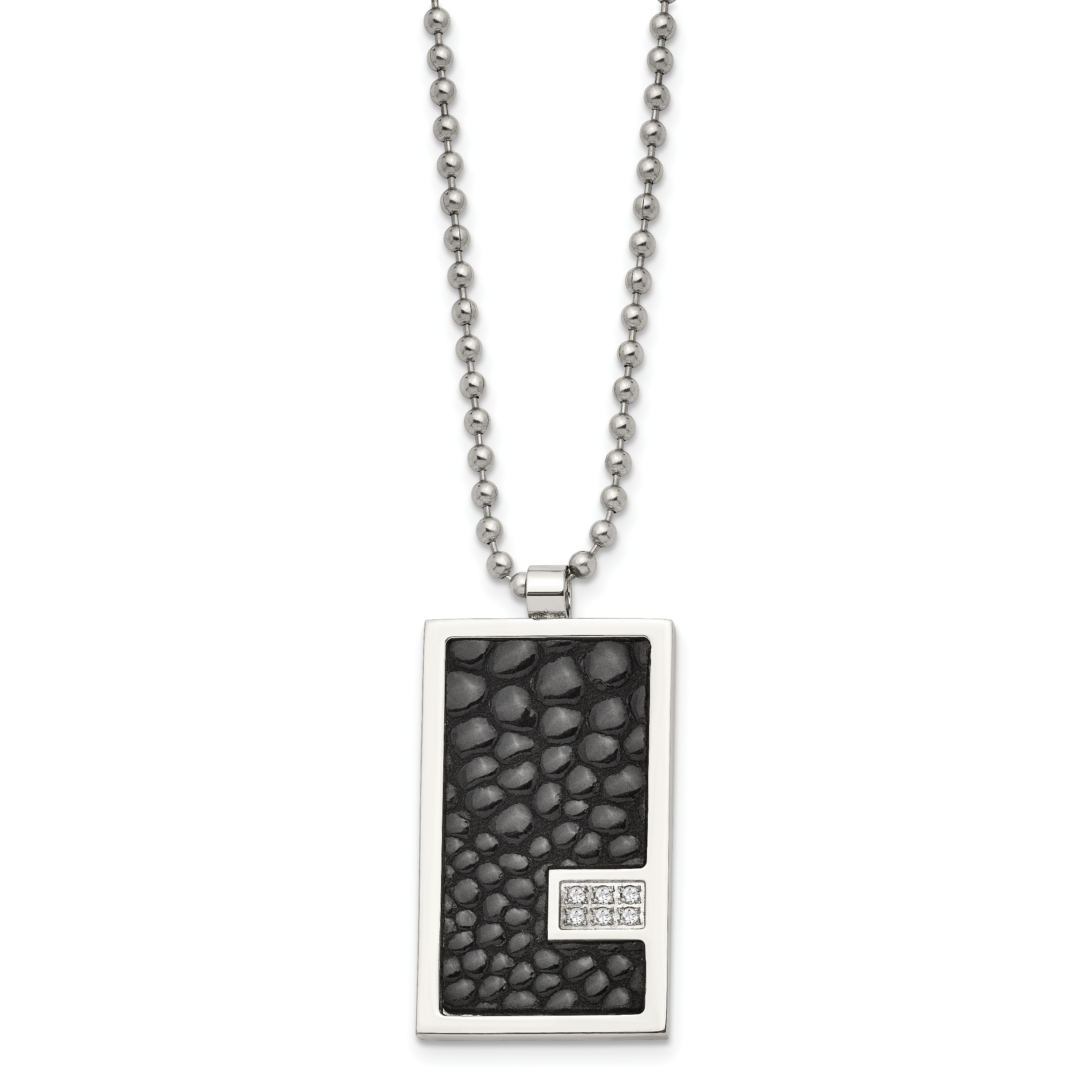 Chisel Stainless Steel Polished Stingray Texture Imitation Leather 1/10 carat Diamond Pednant on a 24 inch Ball Chain Necklace